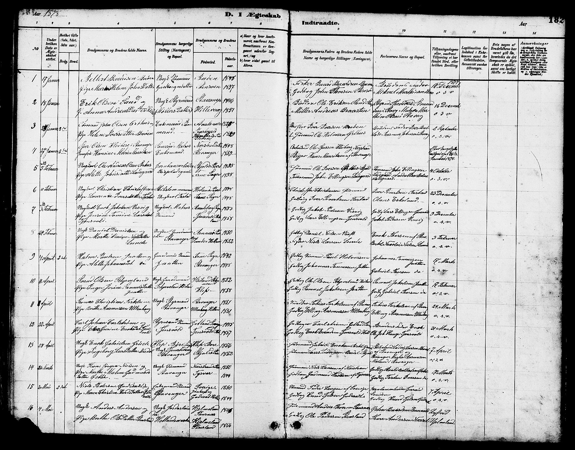 Hetland sokneprestkontor, SAST/A-101826/30/30BB/L0005: Parish register (copy) no. B 5, 1878-1910, p. 182
