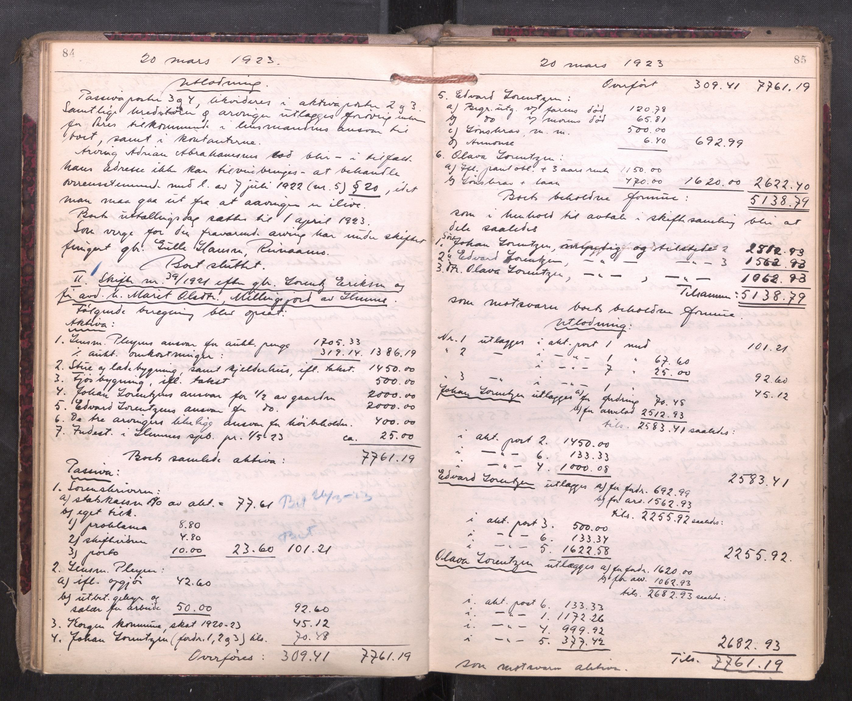 Rana sorenskriveri , AV/SAT-A-1108/1/3/3A/L0010: Skifteslutningsprotokoll, 1921-1927, p. 84-85