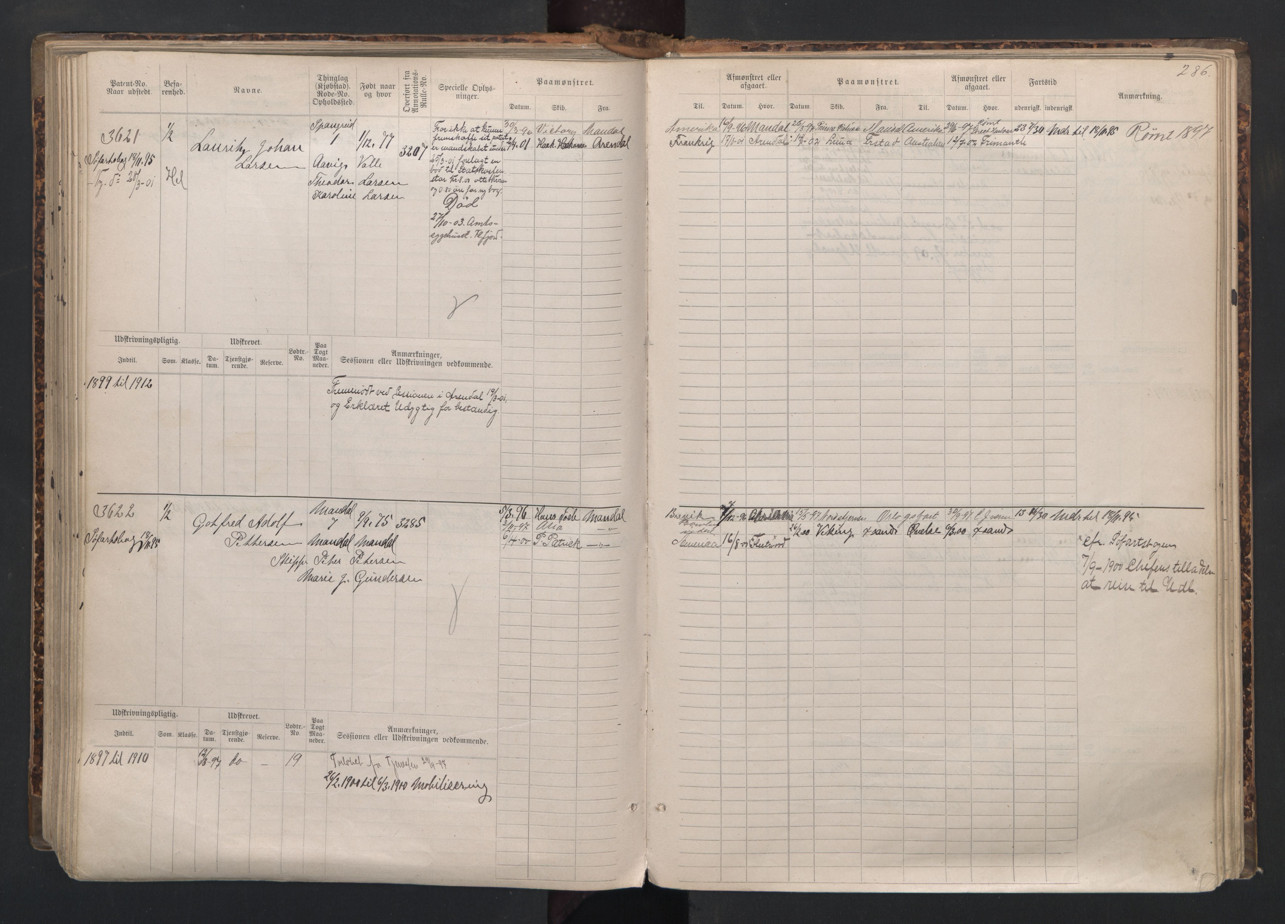 Mandal mønstringskrets, AV/SAK-2031-0016/F/Fb/L0015: Hovedrulle nr 3055-3820, Y-24, 1887-1940, p. 290