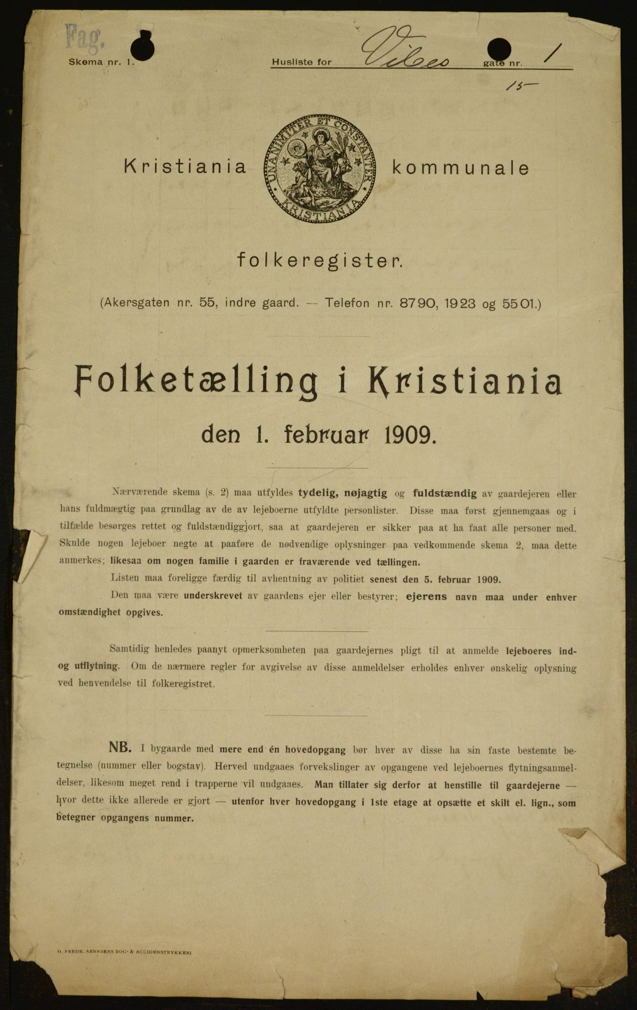 OBA, Municipal Census 1909 for Kristiania, 1909, p. 111182
