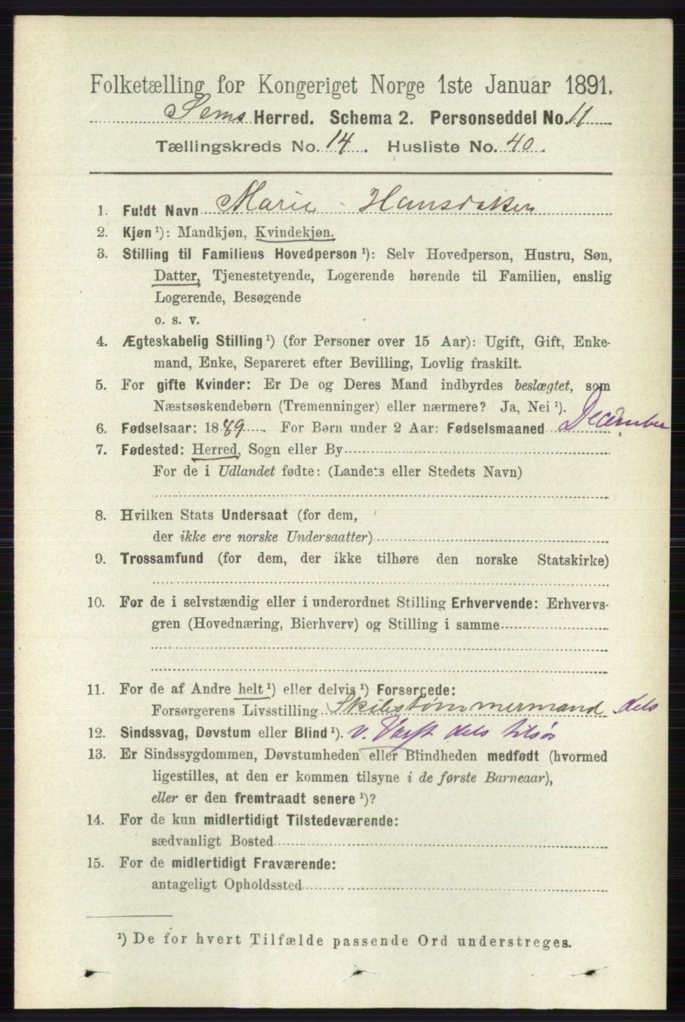 RA, 1891 census for 0721 Sem, 1891, p. 7281