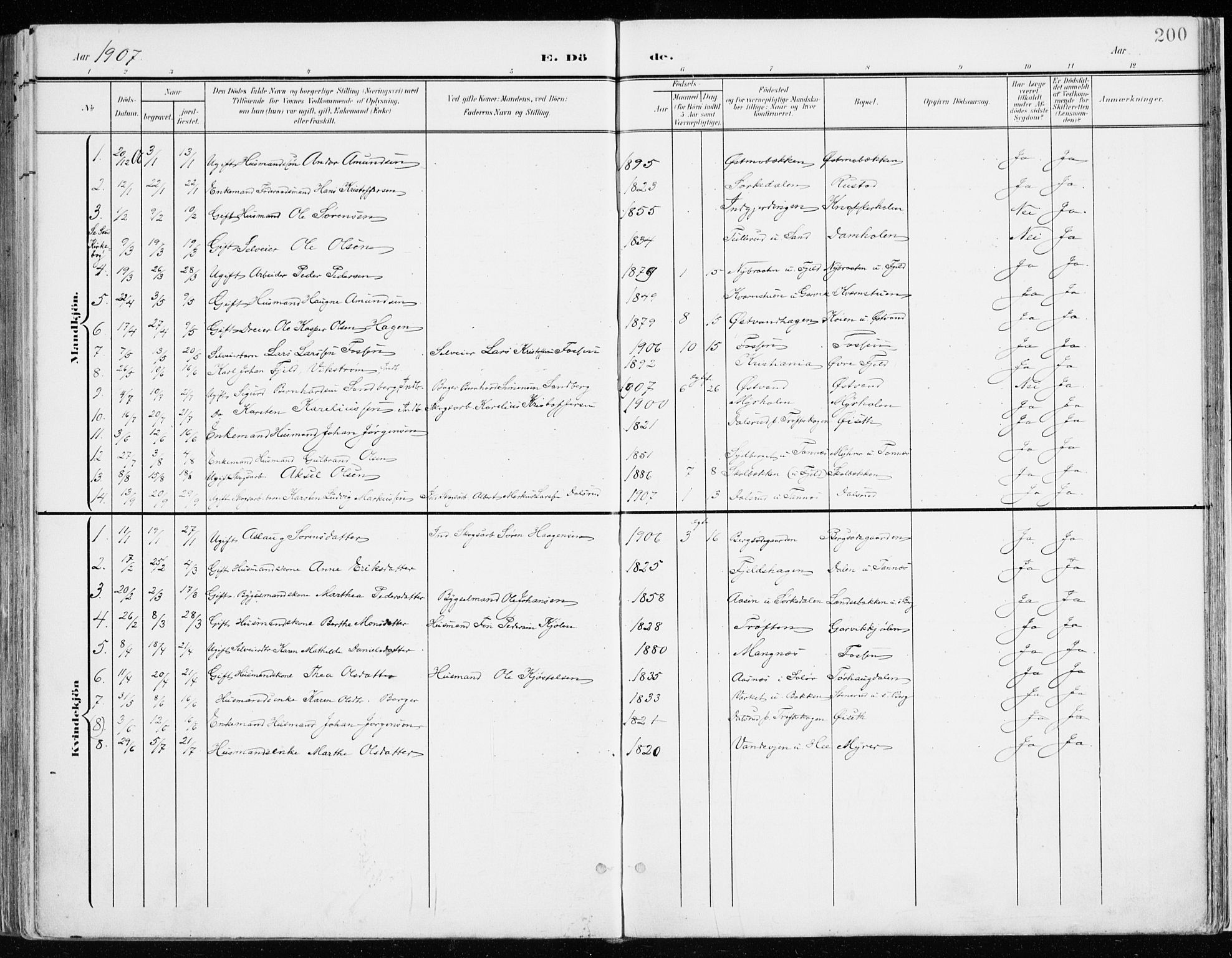 Nord-Odal prestekontor, SAH/PREST-032/H/Ha/Haa/L0009: Parish register (official) no. 9, 1902-1926, p. 200