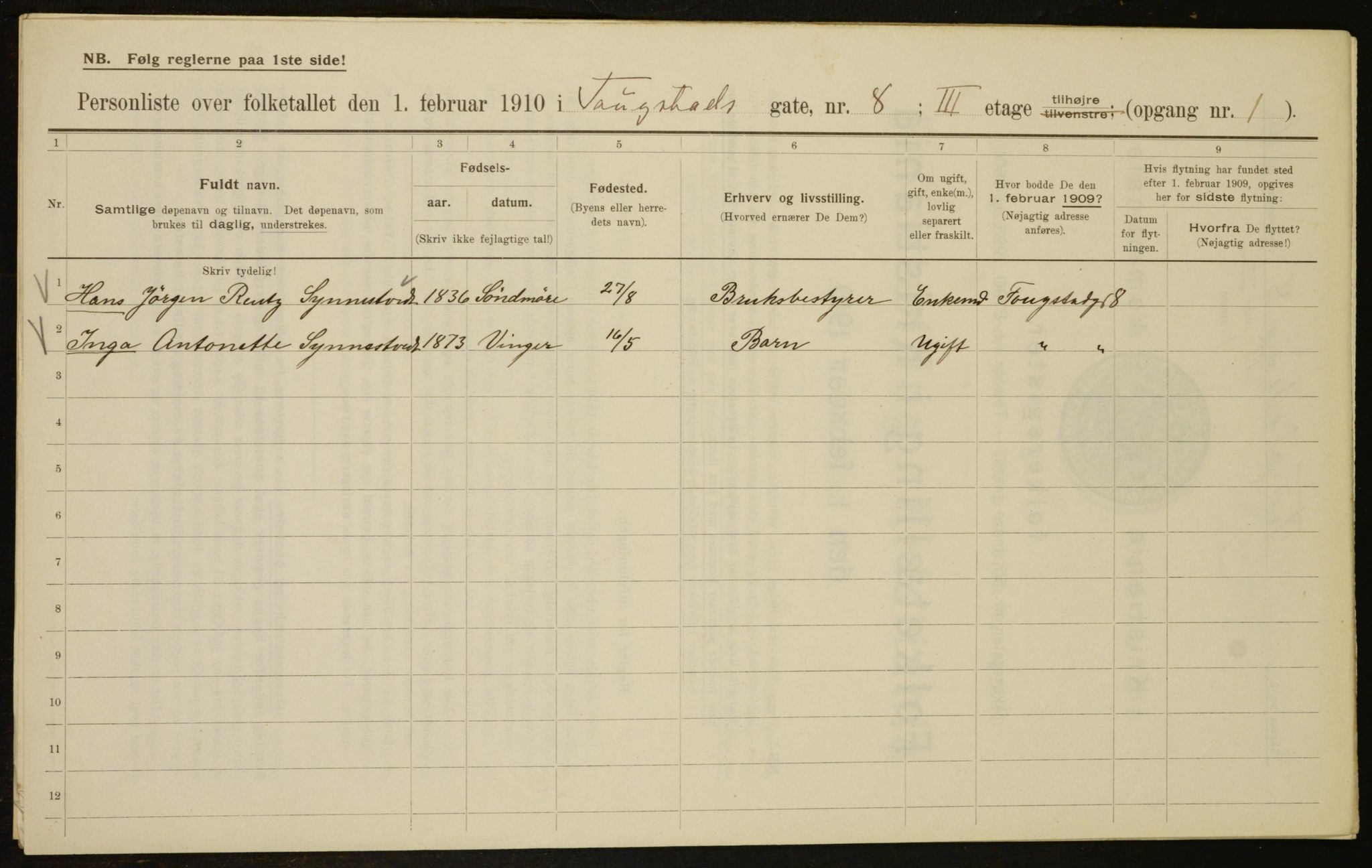 OBA, Municipal Census 1910 for Kristiania, 1910, p. 23822