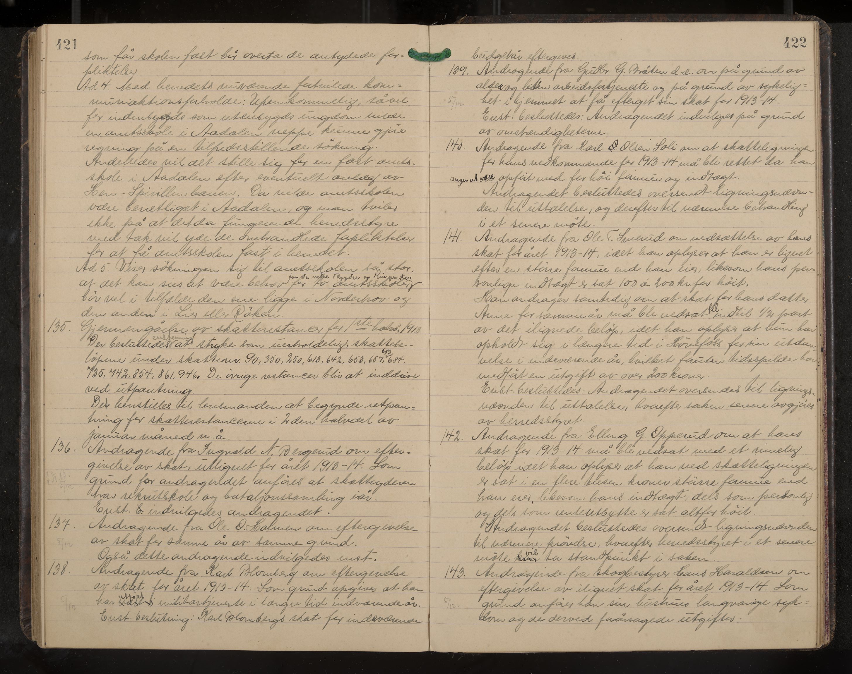 Ådal formannskap og sentraladministrasjon, IKAK/0614021/A/Aa/L0003: Møtebok, 1907-1914, p. 421-422