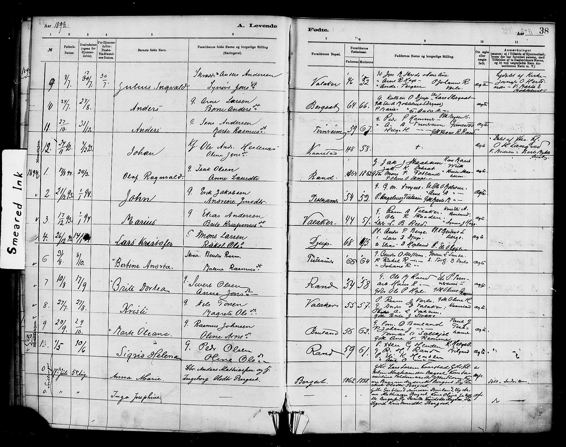 Innvik sokneprestembete, AV/SAB-A-80501: Parish register (official) no. D 1, 1879-1900, p. 38