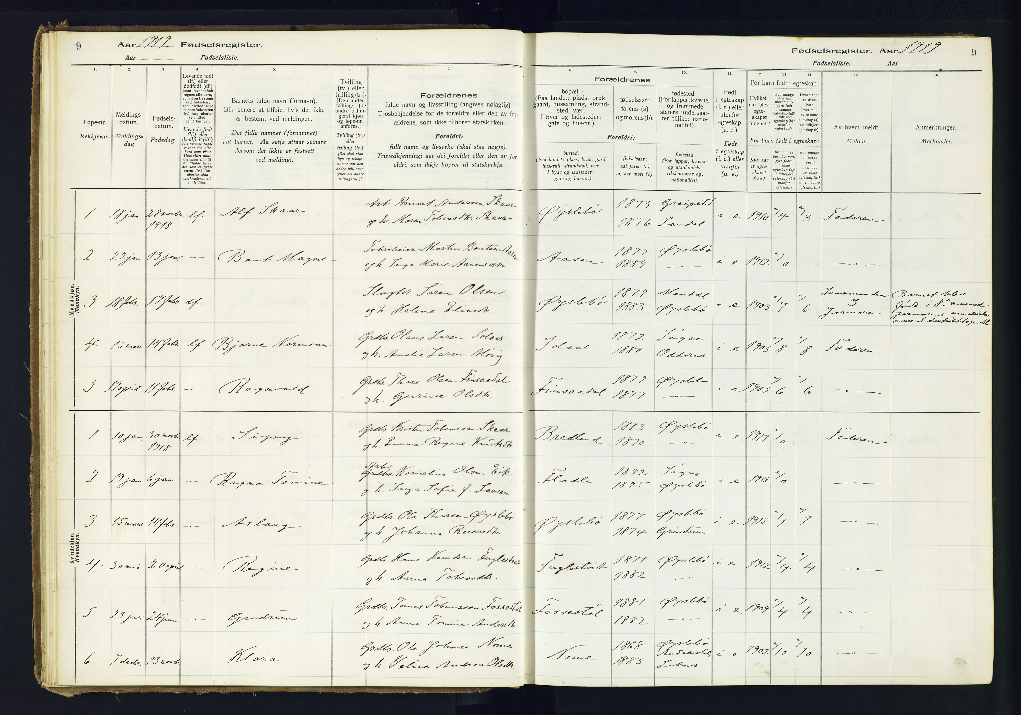 Holum sokneprestkontor, AV/SAK-1111-0022/J/Ja/L0002: Birth register no. II.6.11, 1916-1982, p. 9