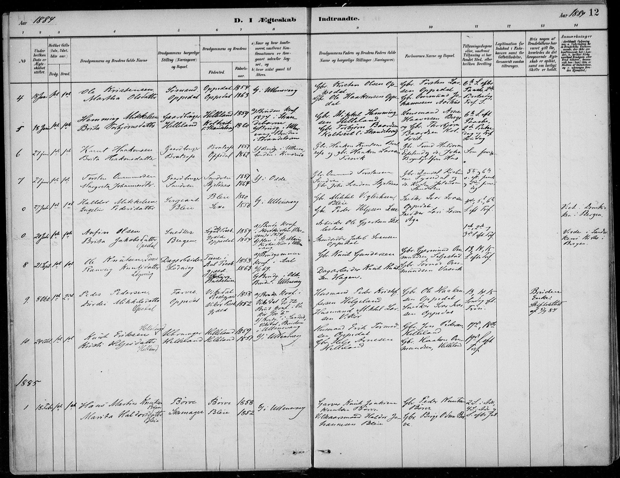 Ullensvang sokneprestembete, AV/SAB-A-78701/H/Haa: Parish register (official) no. B  3, 1882-1911, p. 12