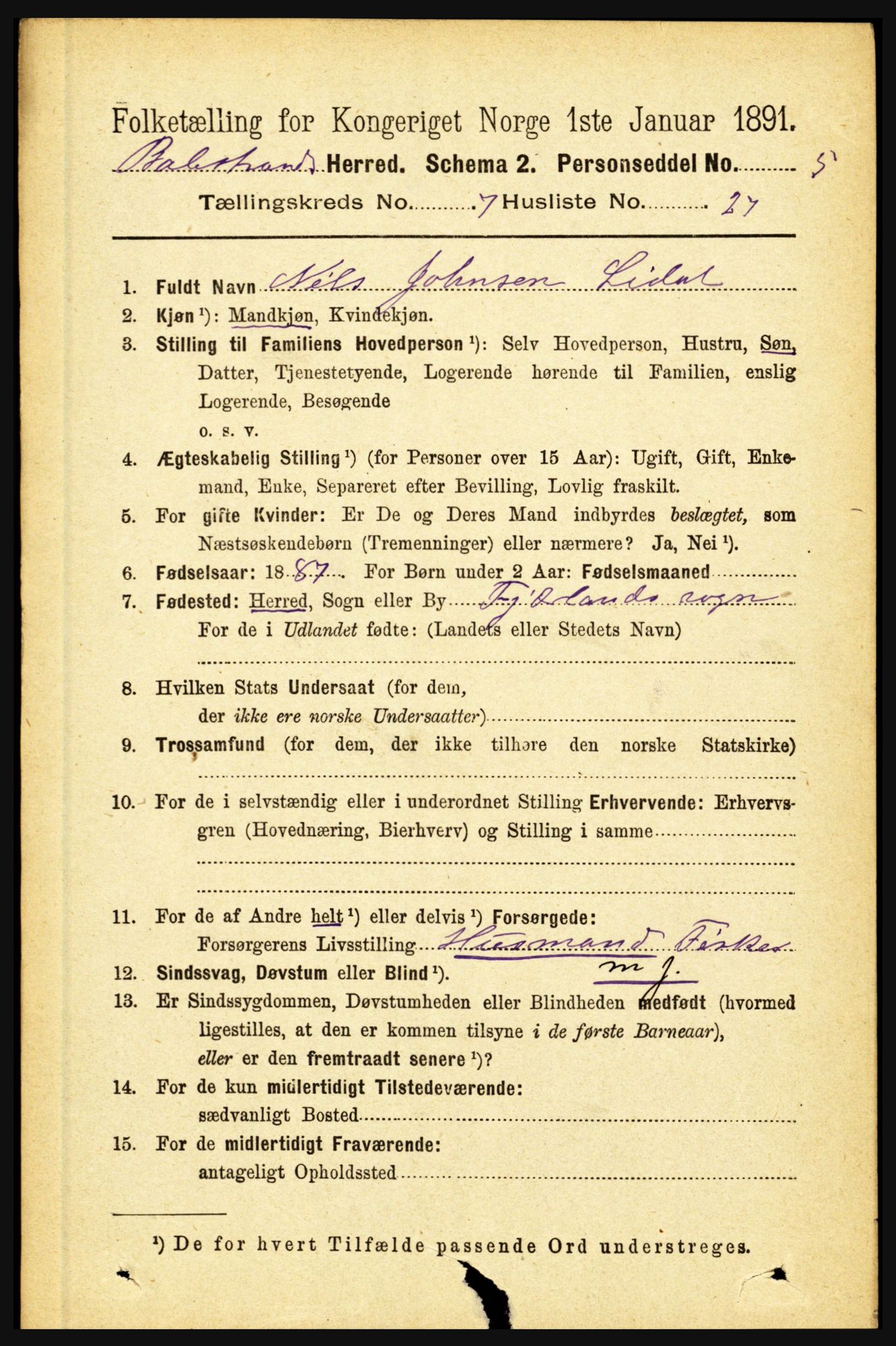 RA, 1891 census for 1418 Balestrand, 1891, p. 1676