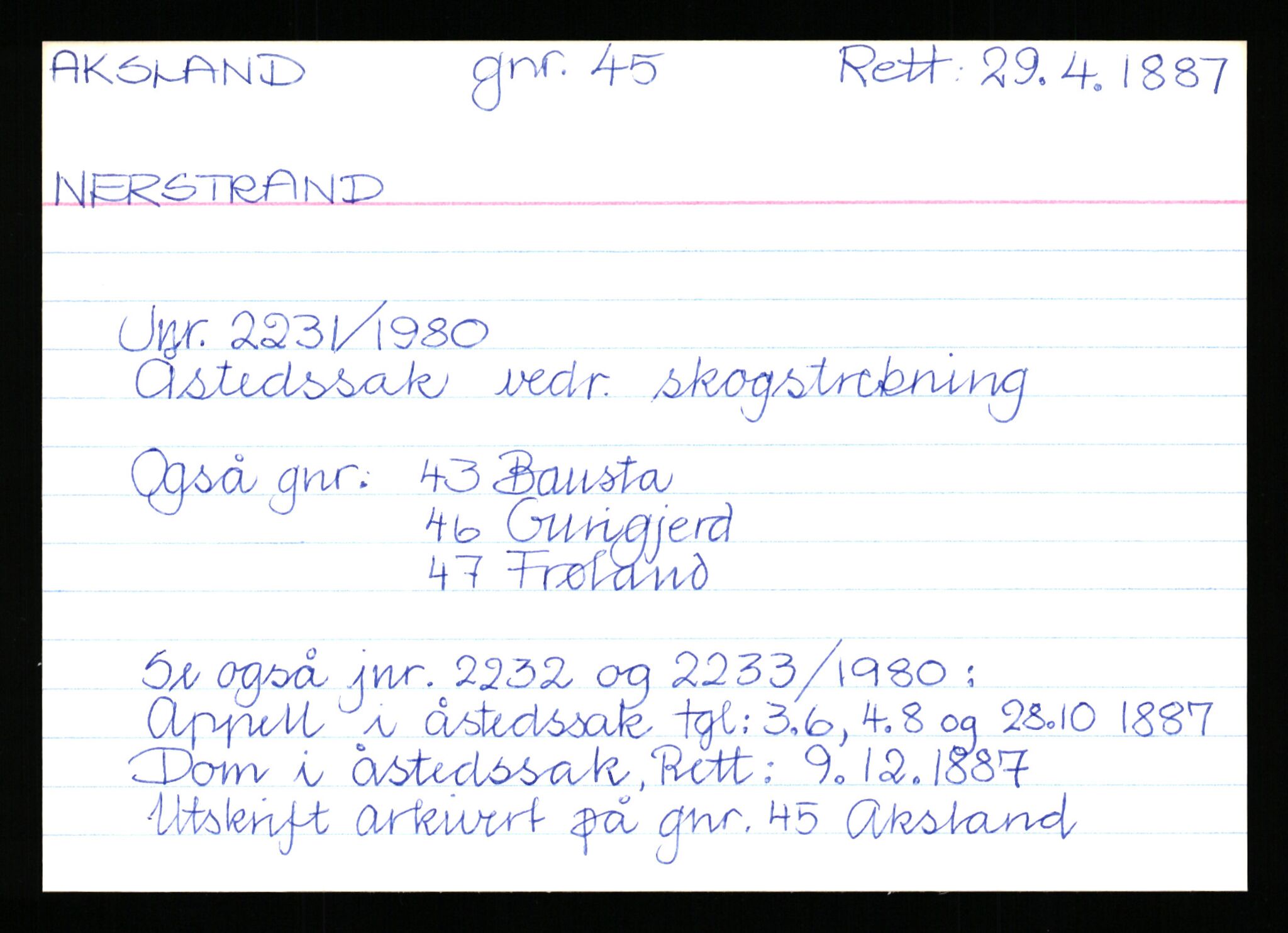 Statsarkivet i Stavanger, AV/SAST-A-101971/03/Y/Yk/L0001: Registerkort sortert etter gårdsnavn: Apeland - Auglend, 1750-1930, p. 47