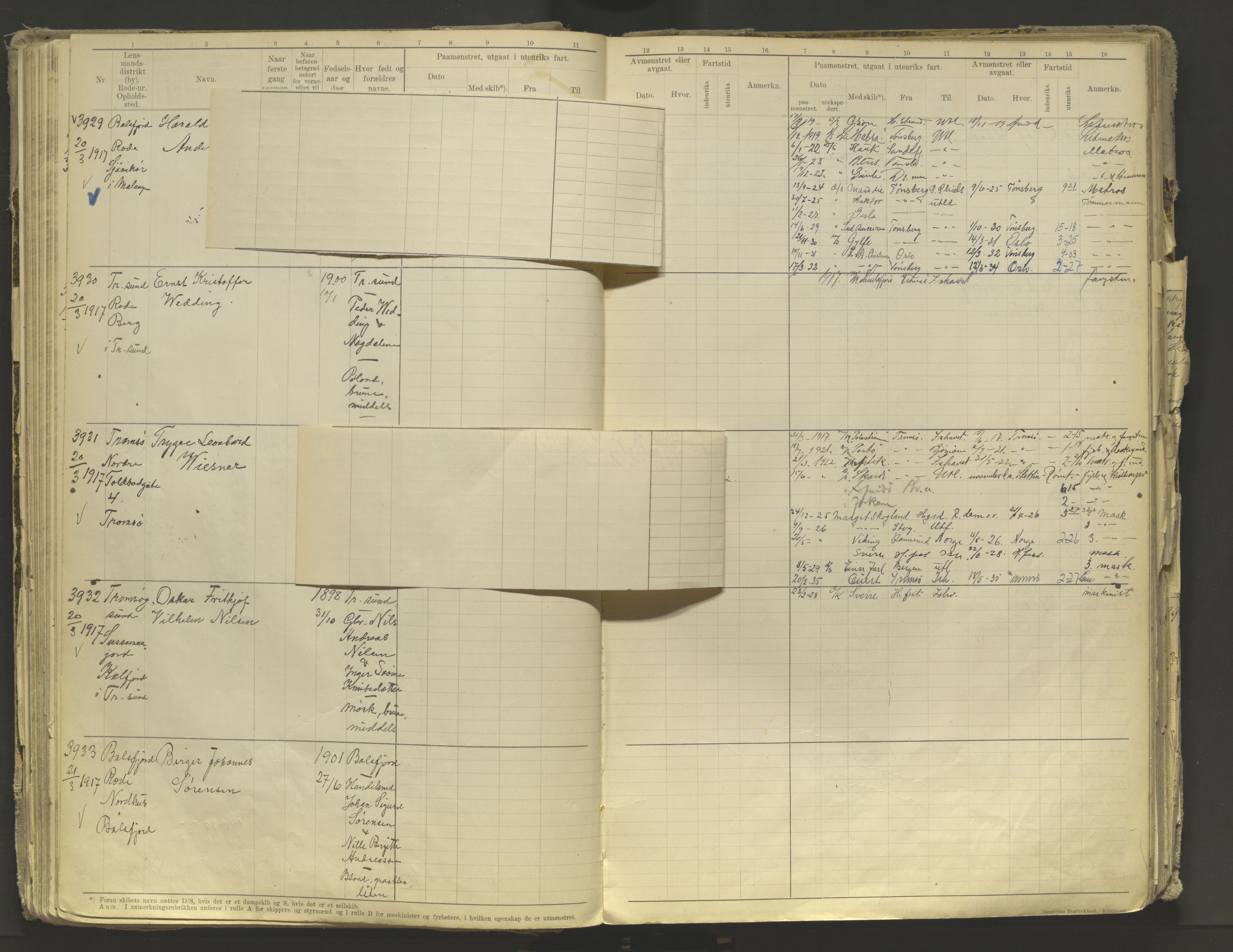 Tromsø sjømannskontor/innrullerings-/mønstringsdistrikt, AV/SATØ-S-0243/F/Fb/L0010: Annotasjonsrulle. Defekt: løs innbinding. Nr. 3519-4972, 1916-1920