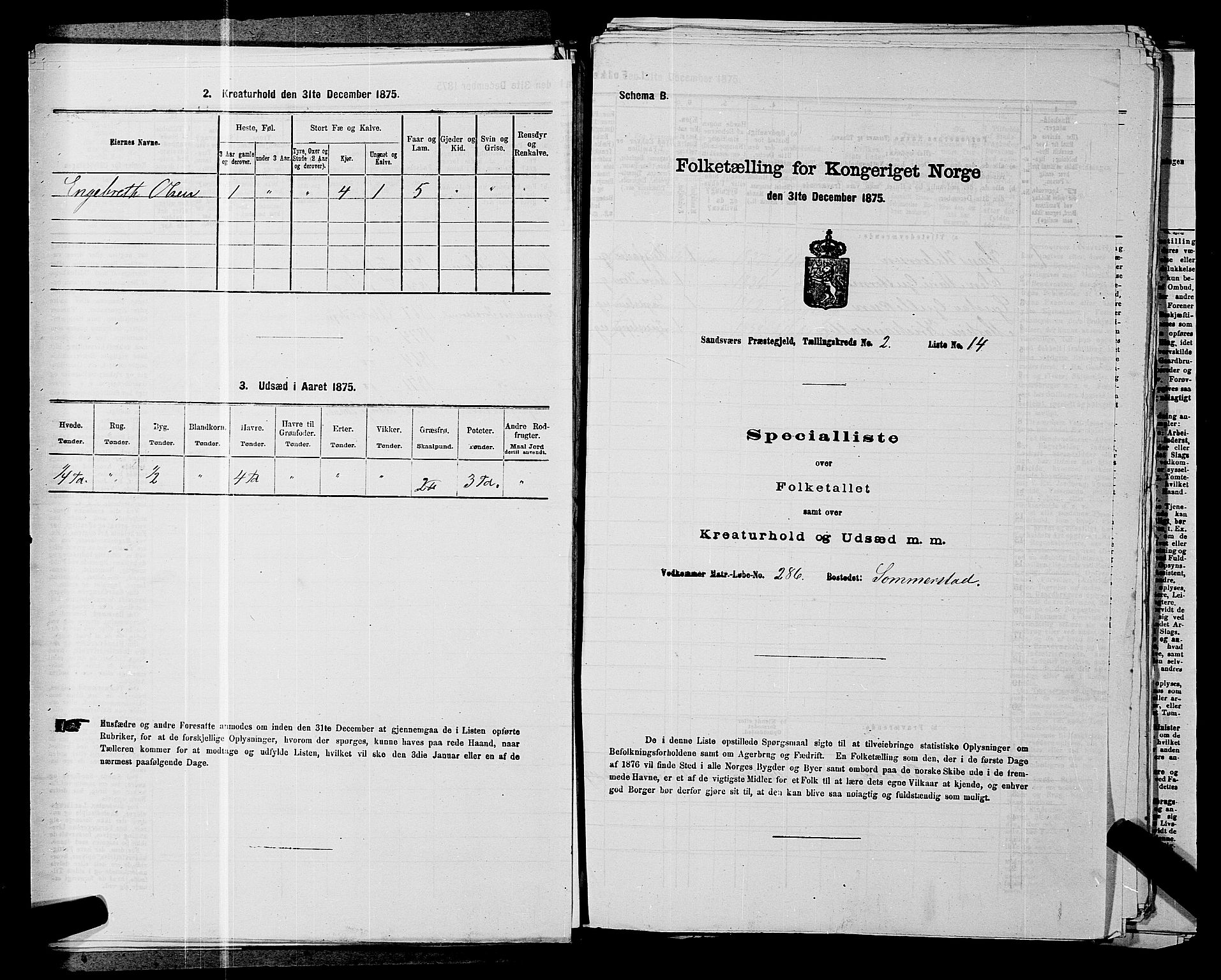 SAKO, 1875 census for 0629P Sandsvær, 1875, p. 484