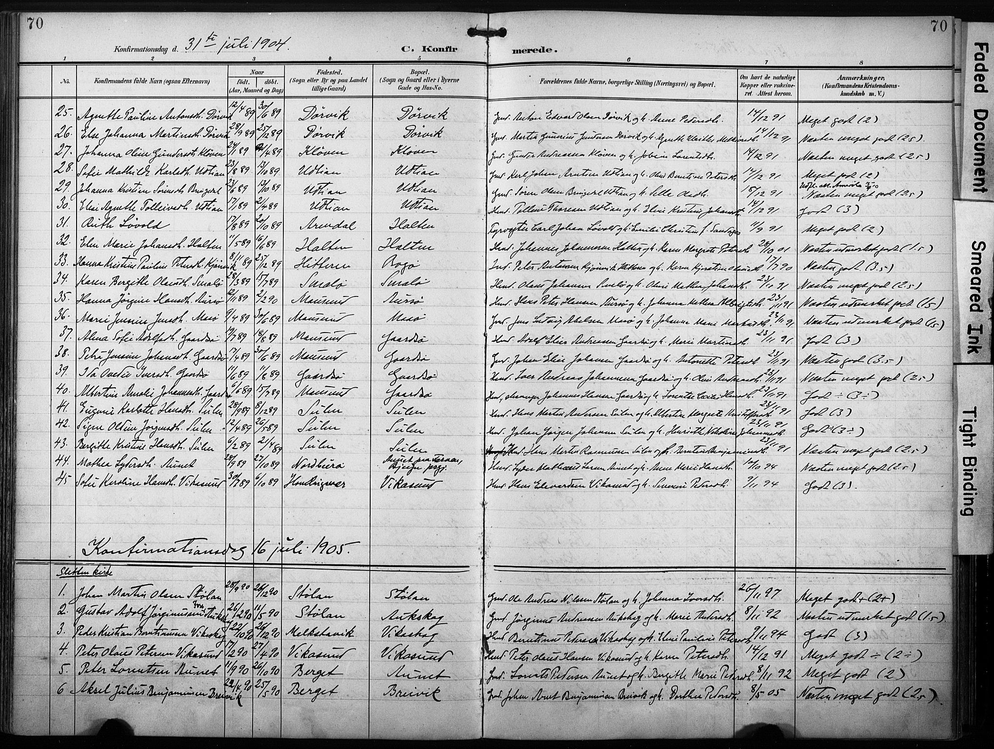 Ministerialprotokoller, klokkerbøker og fødselsregistre - Sør-Trøndelag, SAT/A-1456/640/L0580: Parish register (official) no. 640A05, 1902-1910, p. 70