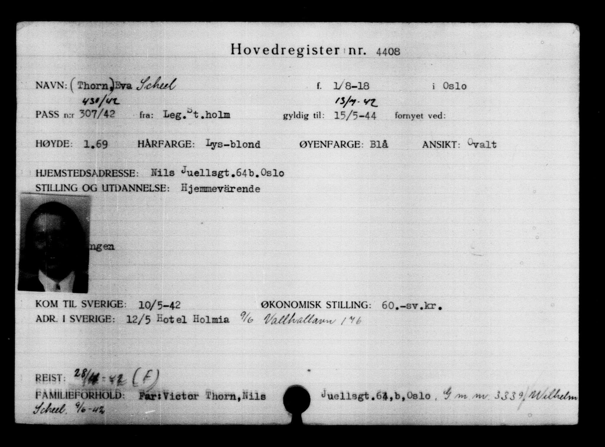 Utenriksstasjonene, Legasjonen i Stockholm, Flyktningkontoret, AV/RA-S-6753/V/Va/L0004: Kjesäterkartoteket, flyktninger med registreringsnr. 3496-6610, 1940-1945, p. 1107