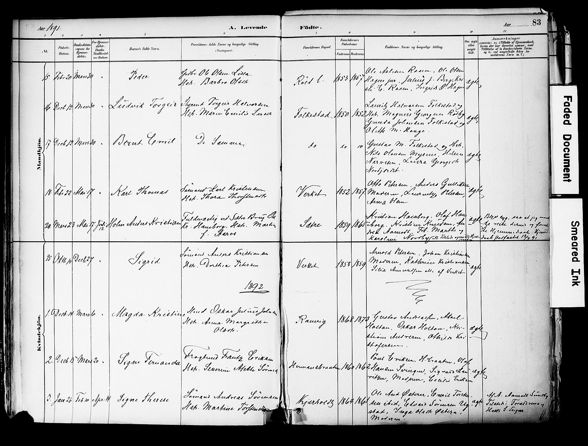 Hurum kirkebøker, SAKO/A-229/F/Fa/L0014: Parish register (official) no. 14, 1882-1895, p. 83