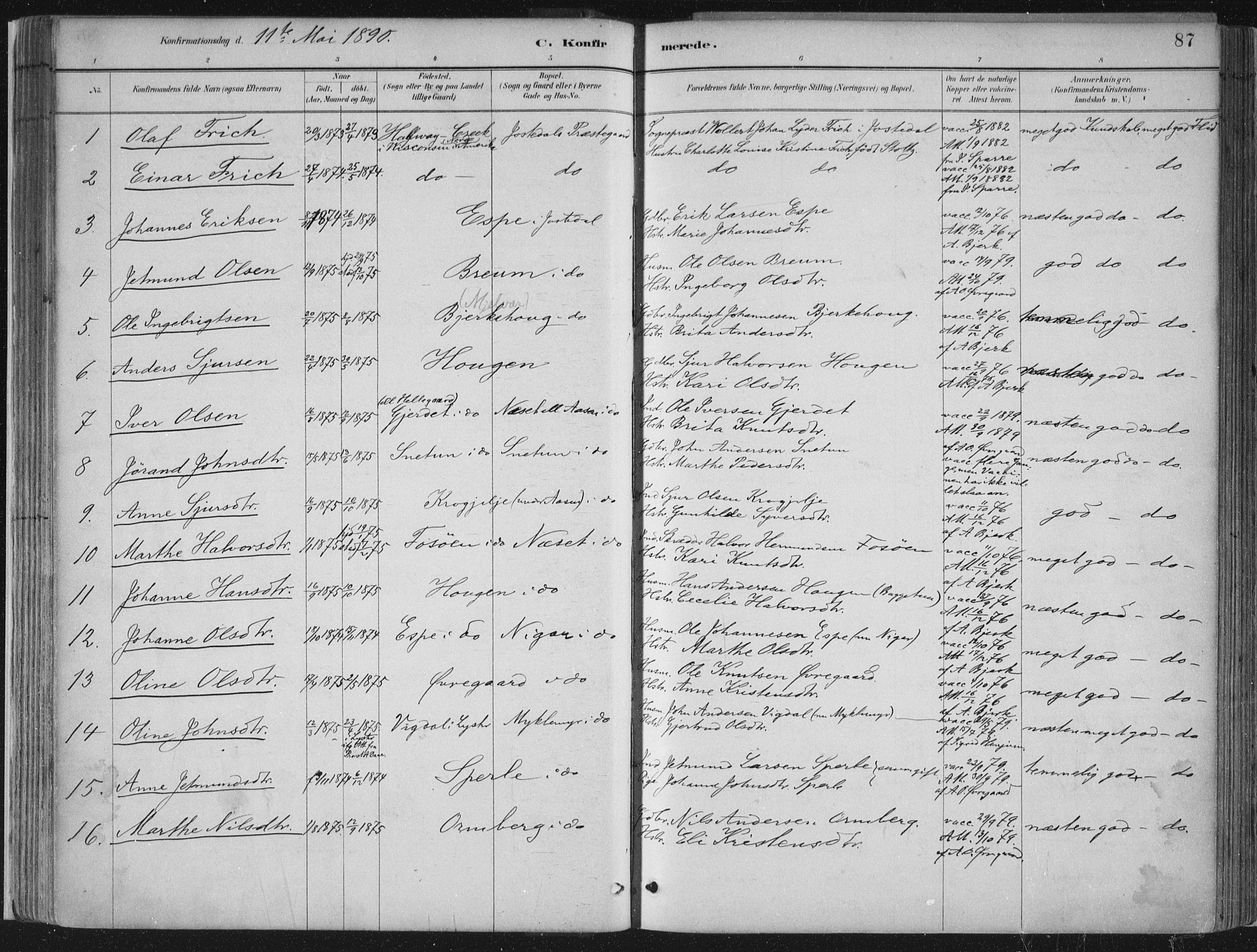 Jostedal sokneprestembete, SAB/A-80601/H/Haa/Haab/L0001: Parish register (official) no. B 1, 1887-1914, p. 87