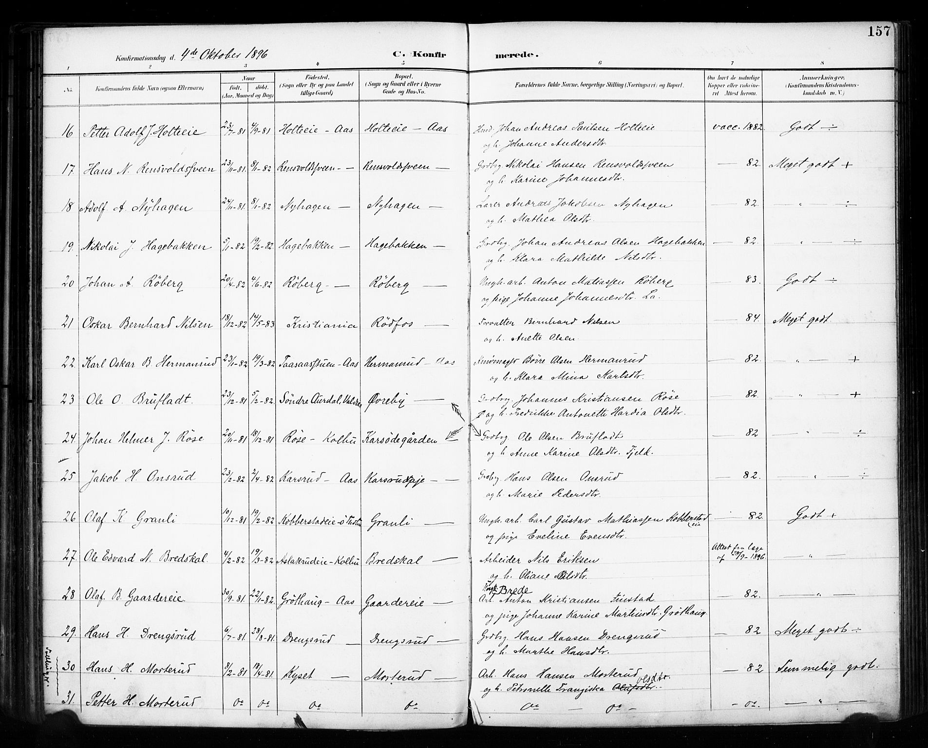 Vestre Toten prestekontor, SAH/PREST-108/H/Ha/Haa/L0011: Parish register (official) no. 11, 1895-1906, p. 157