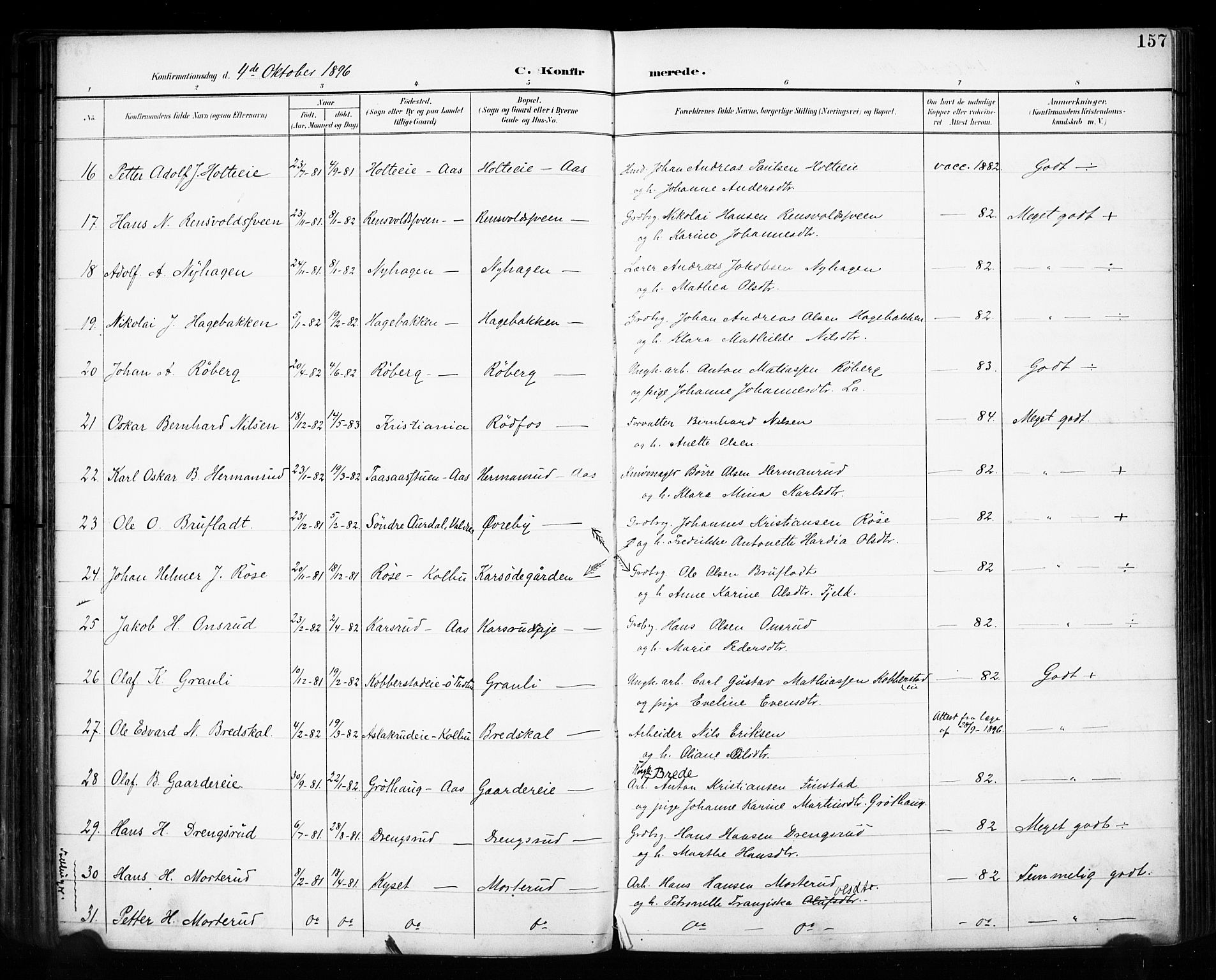 Vestre Toten prestekontor, AV/SAH-PREST-108/H/Ha/Haa/L0011: Parish register (official) no. 11, 1895-1906, p. 157