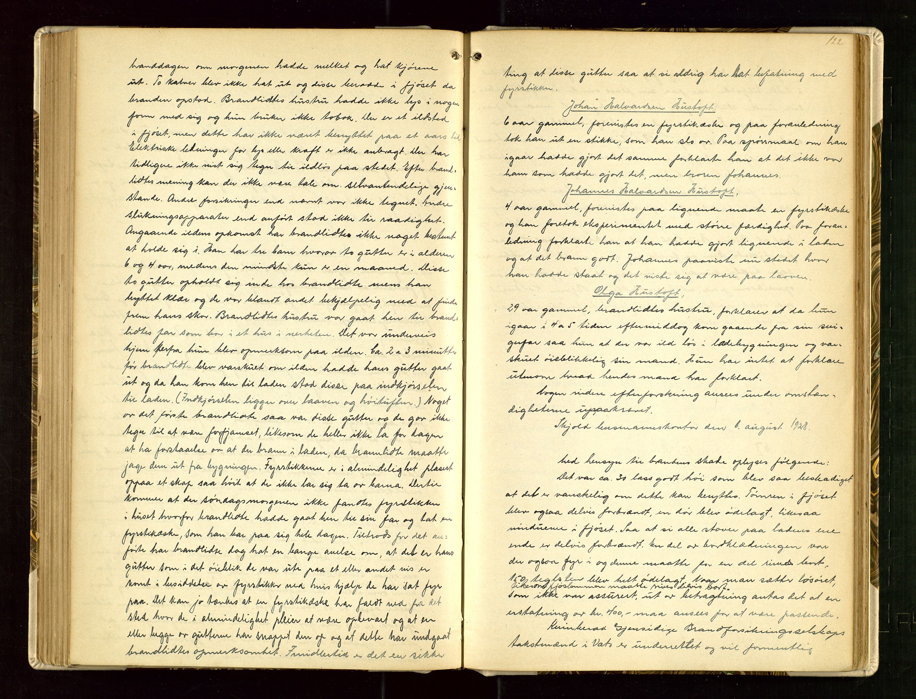 Skjold lensmannskontor, SAST/A-100182/Goa/L0002: "Brandtaksasjons-Protokol for Skjolds Thinglag", 1890-1949, p. 121b-122a