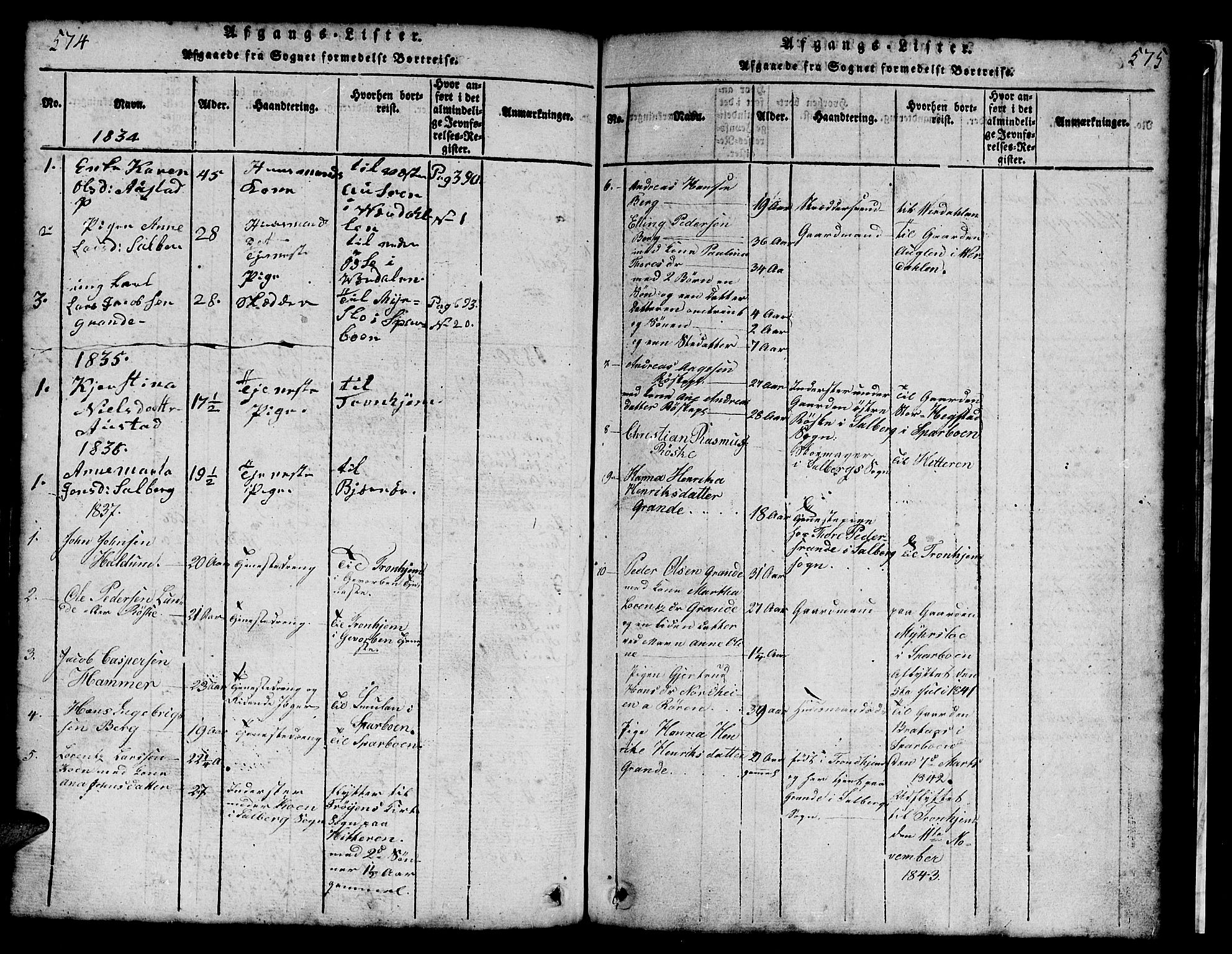 Ministerialprotokoller, klokkerbøker og fødselsregistre - Nord-Trøndelag, SAT/A-1458/731/L0310: Parish register (copy) no. 731C01, 1816-1874, p. 574-575