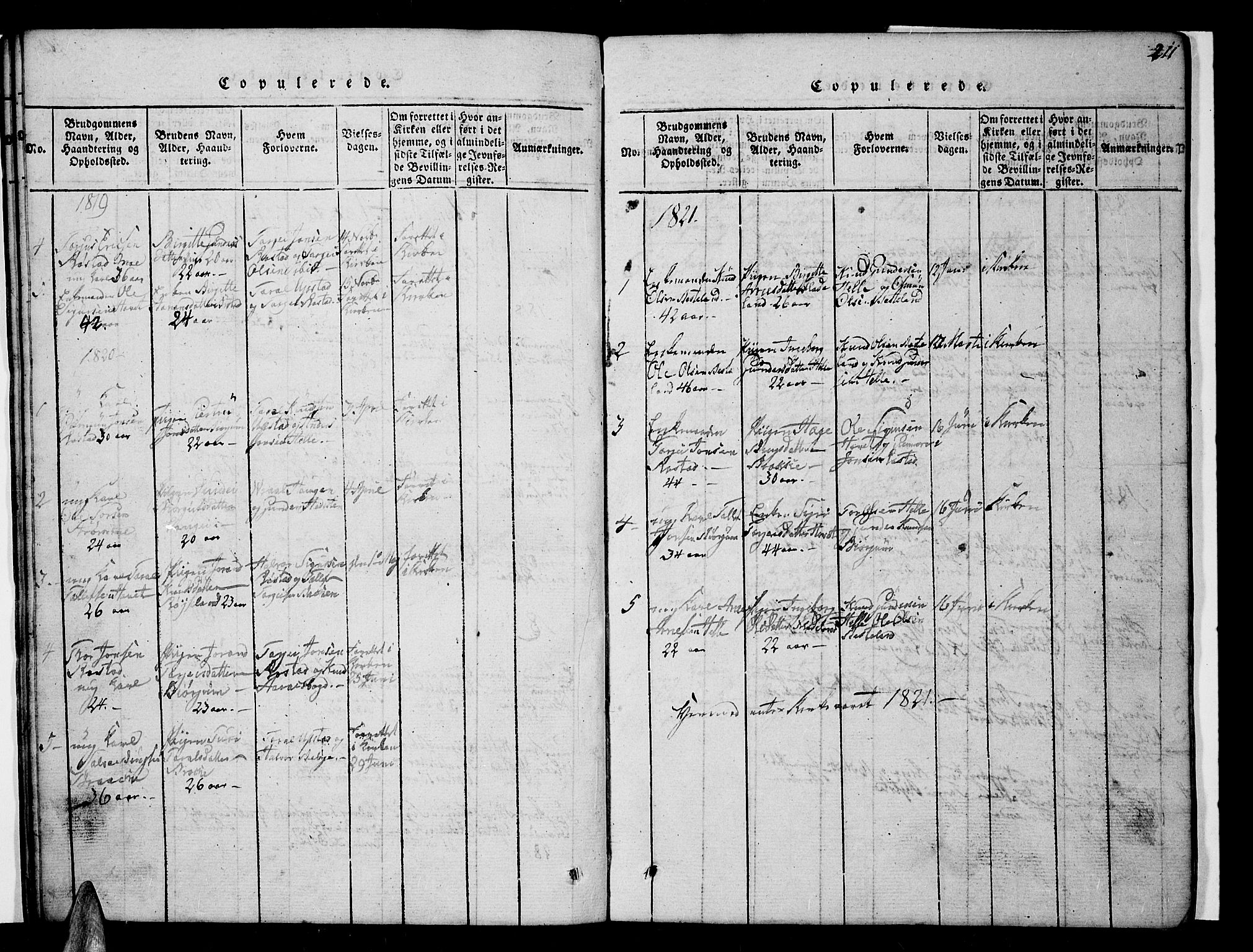 Valle sokneprestkontor, AV/SAK-1111-0044/F/Fb/Fbc/L0001: Parish register (copy) no. B 1 /2, 1816-1829, p. 211