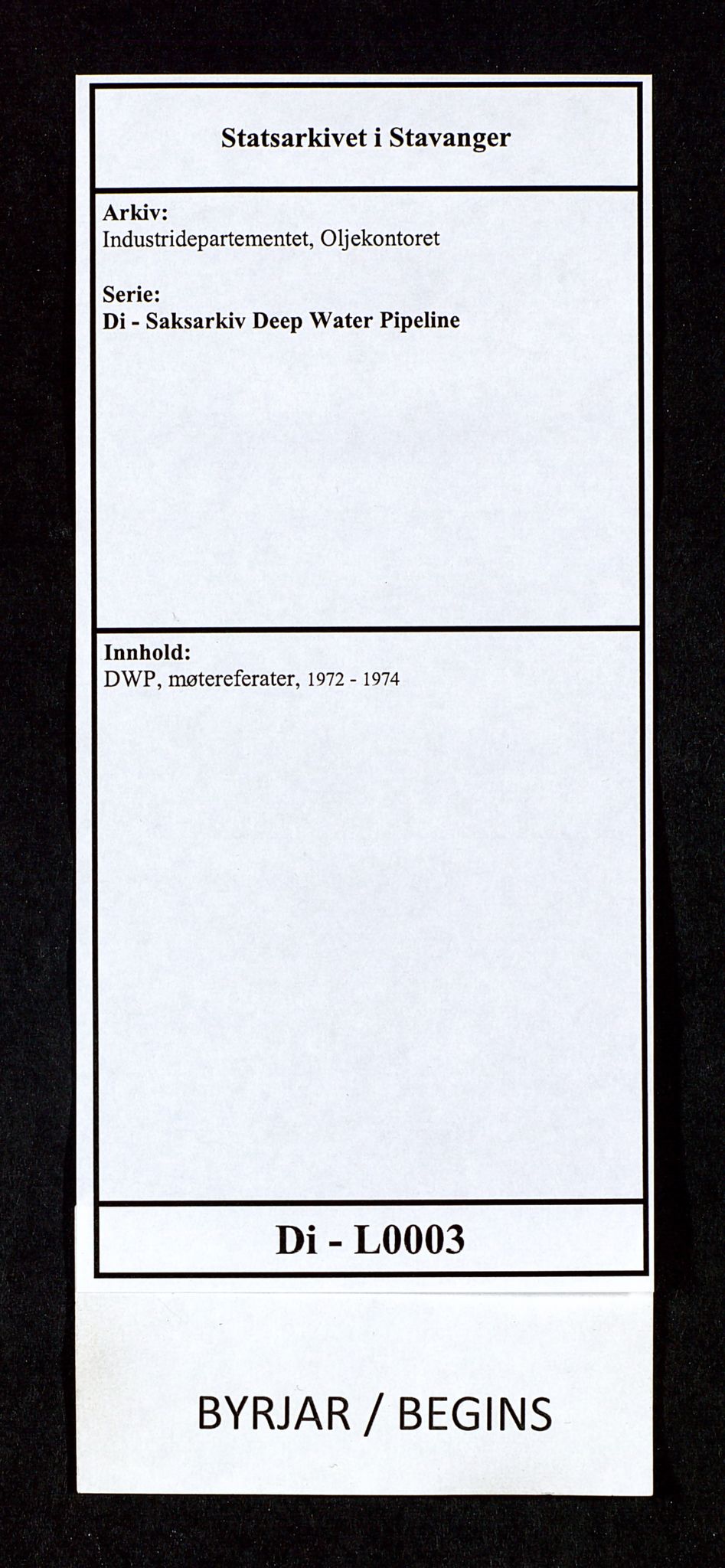 Industridepartementet, Oljekontoret, SAST/A-101348/Di/L0003: DWP, møtereferater, 1972-1974, p. 1