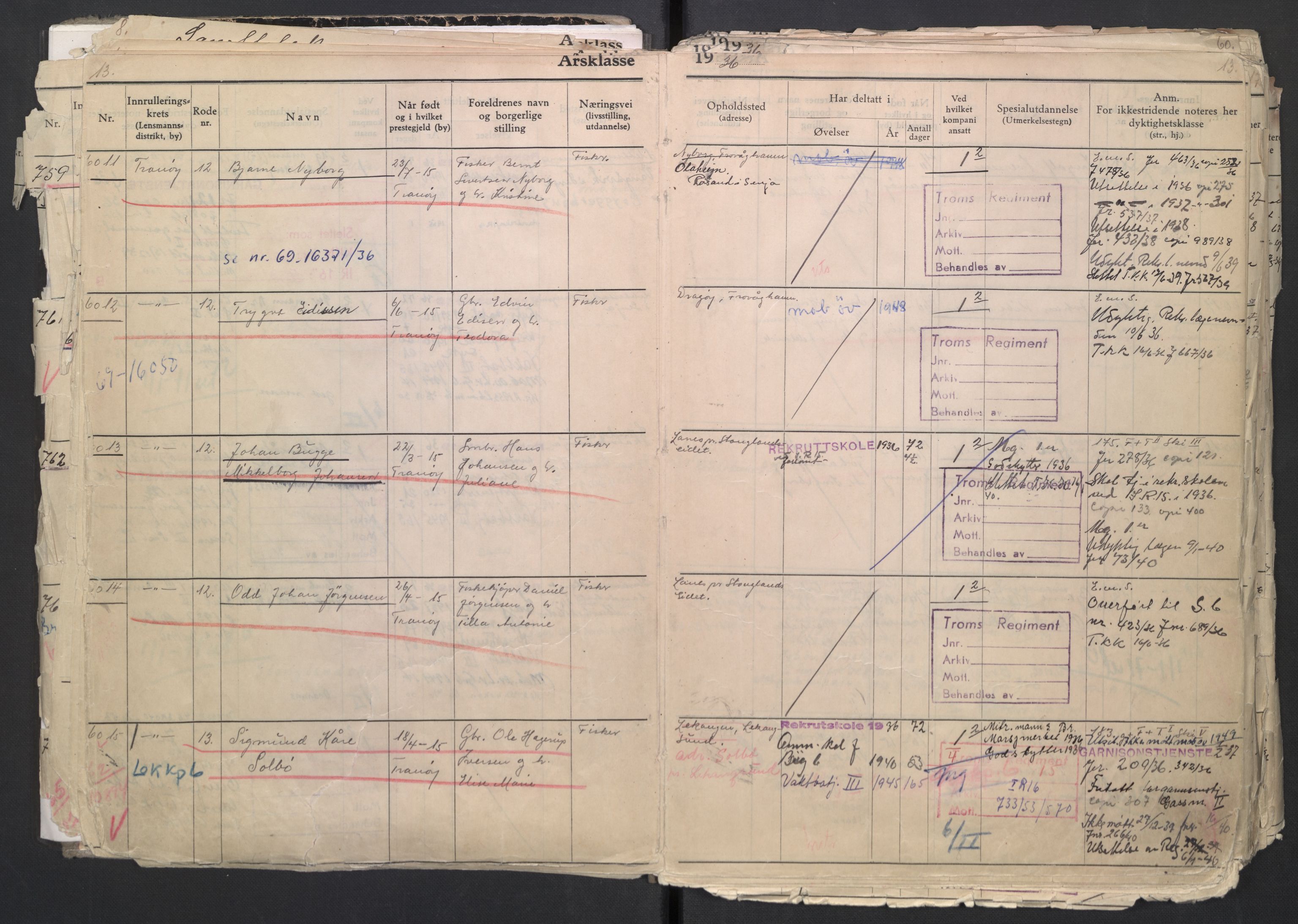 Forsvaret, Troms infanteriregiment nr. 16, AV/RA-RAFA-3146/P/Pa/L0007/0001: Ruller / Rulle for regimentets menige mannskaper, årsklasse 1936, 1936, p. 13