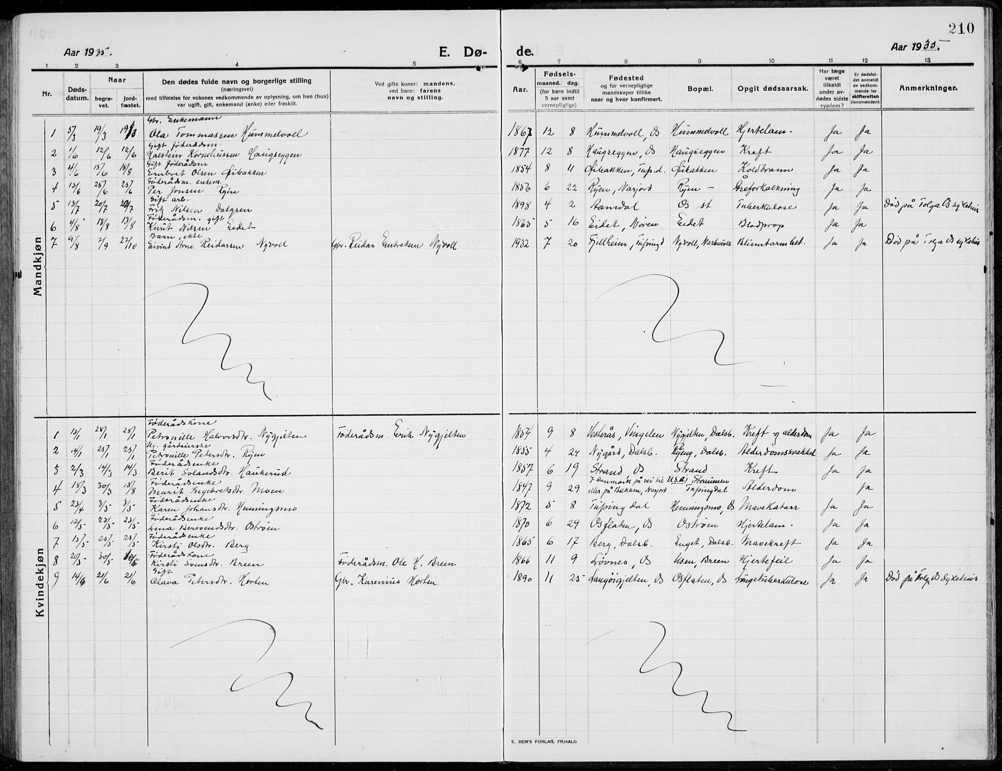 Tolga prestekontor, AV/SAH-PREST-062/L/L0014: Parish register (copy) no. 14, 1913-1936, p. 210