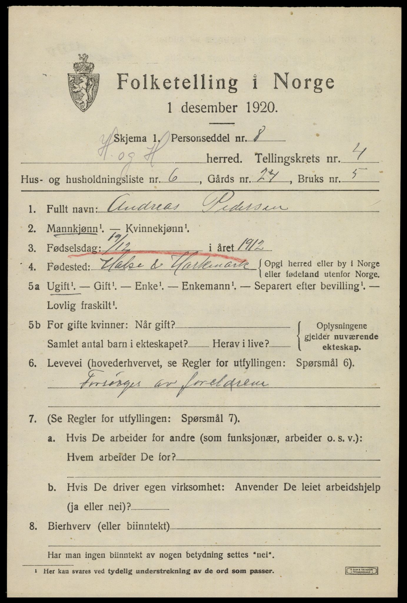 SAK, 1920 census for Halse og Harkmark, 1920, p. 2910