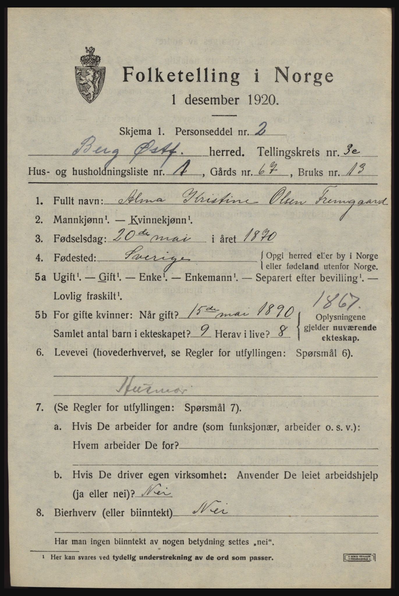 SAO, 1920 census for Berg, 1920, p. 7031