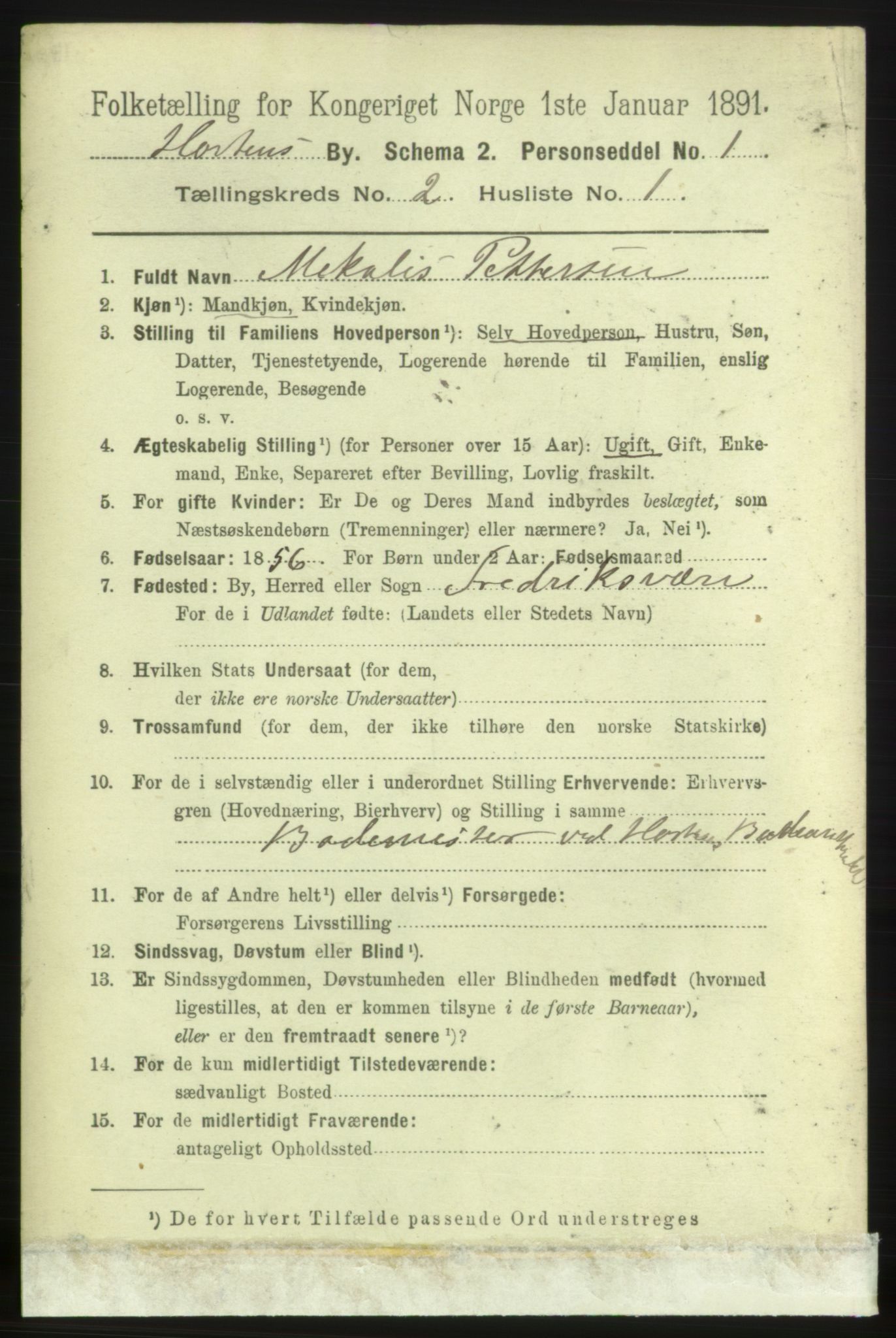 RA, 1891 census for 0703 Horten, 1891, p. 2068