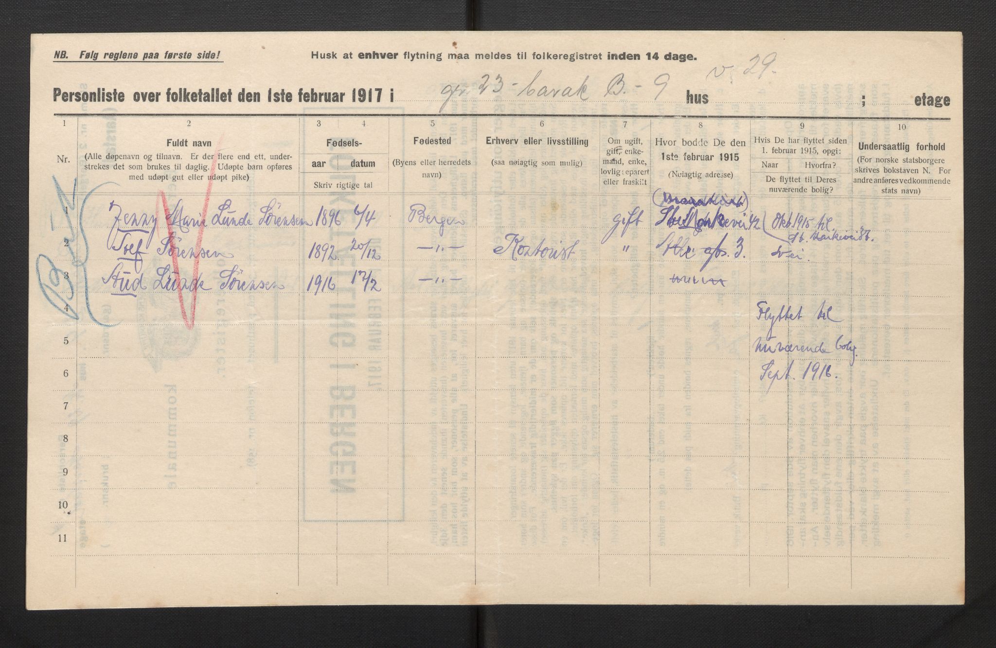 SAB, Municipal Census 1917 for Bergen, 1917, p. 53968