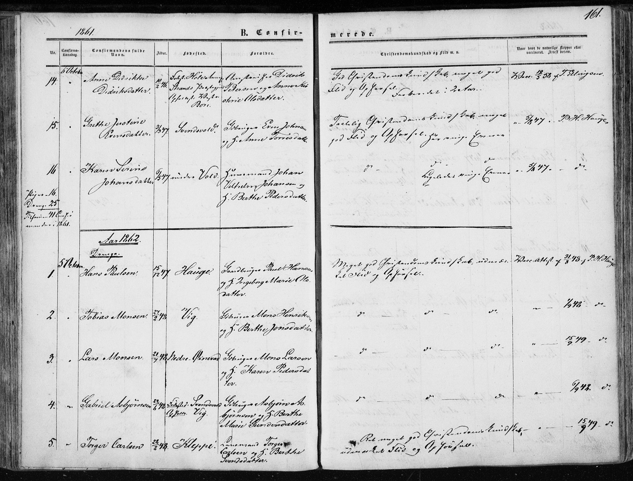 Klepp sokneprestkontor, SAST/A-101803/001/3/30BA/L0005: Parish register (official) no. A 5, 1853-1870, p. 161