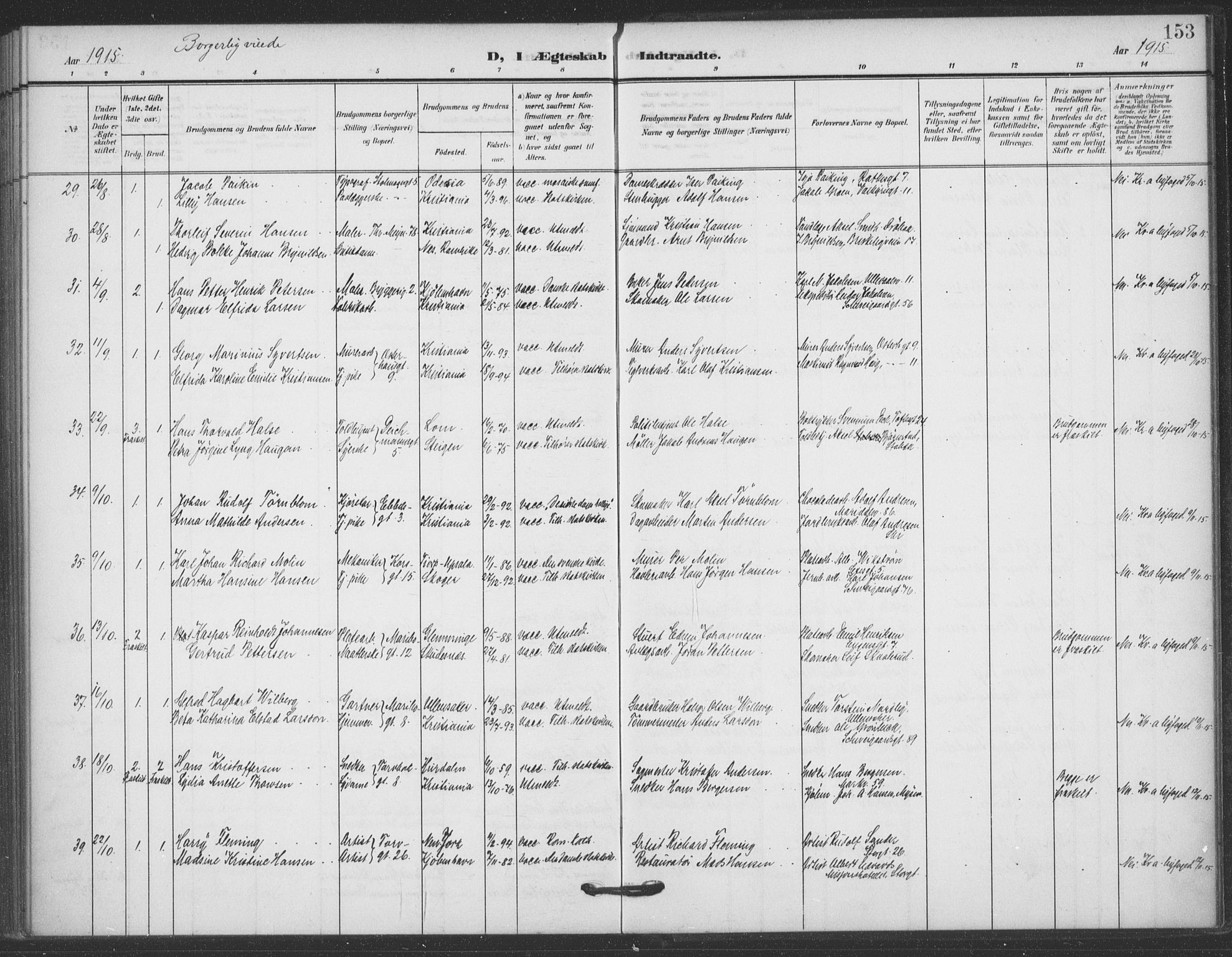 Jakob prestekontor Kirkebøker, AV/SAO-A-10850/F/Fa/L0010: Parish register (official) no. 10, 1908-1922, p. 153