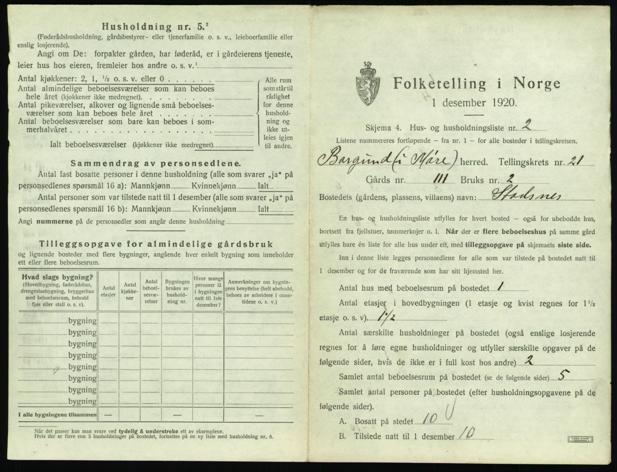 SAT, 1920 census for Borgund, 1920, p. 1712