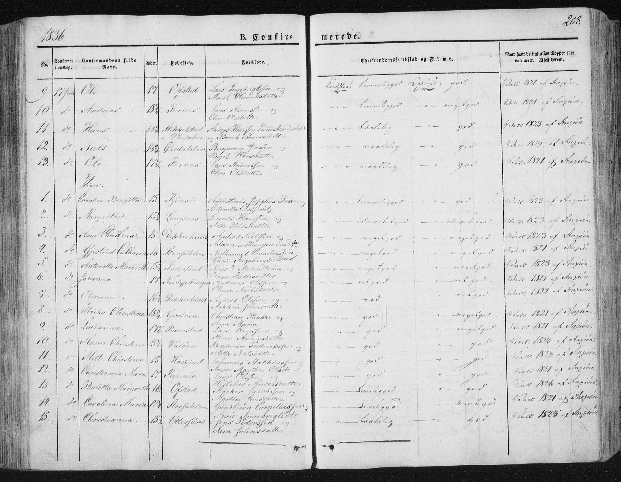 Ministerialprotokoller, klokkerbøker og fødselsregistre - Nord-Trøndelag, SAT/A-1458/784/L0669: Parish register (official) no. 784A04, 1829-1859, p. 208