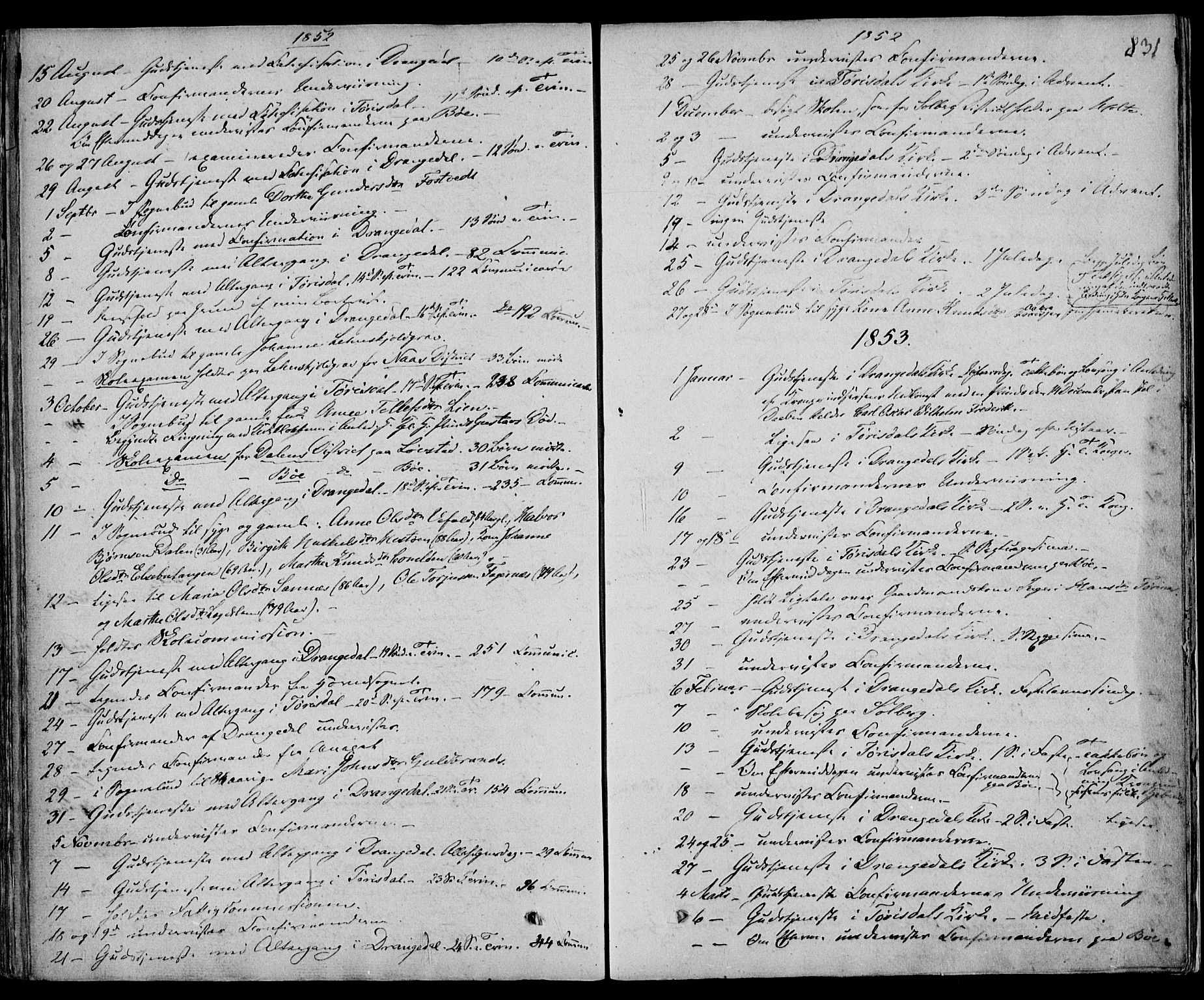 Drangedal kirkebøker, AV/SAKO-A-258/F/Fa/L0007b: Parish register (official) no. 7b, 1837-1856, p. 831