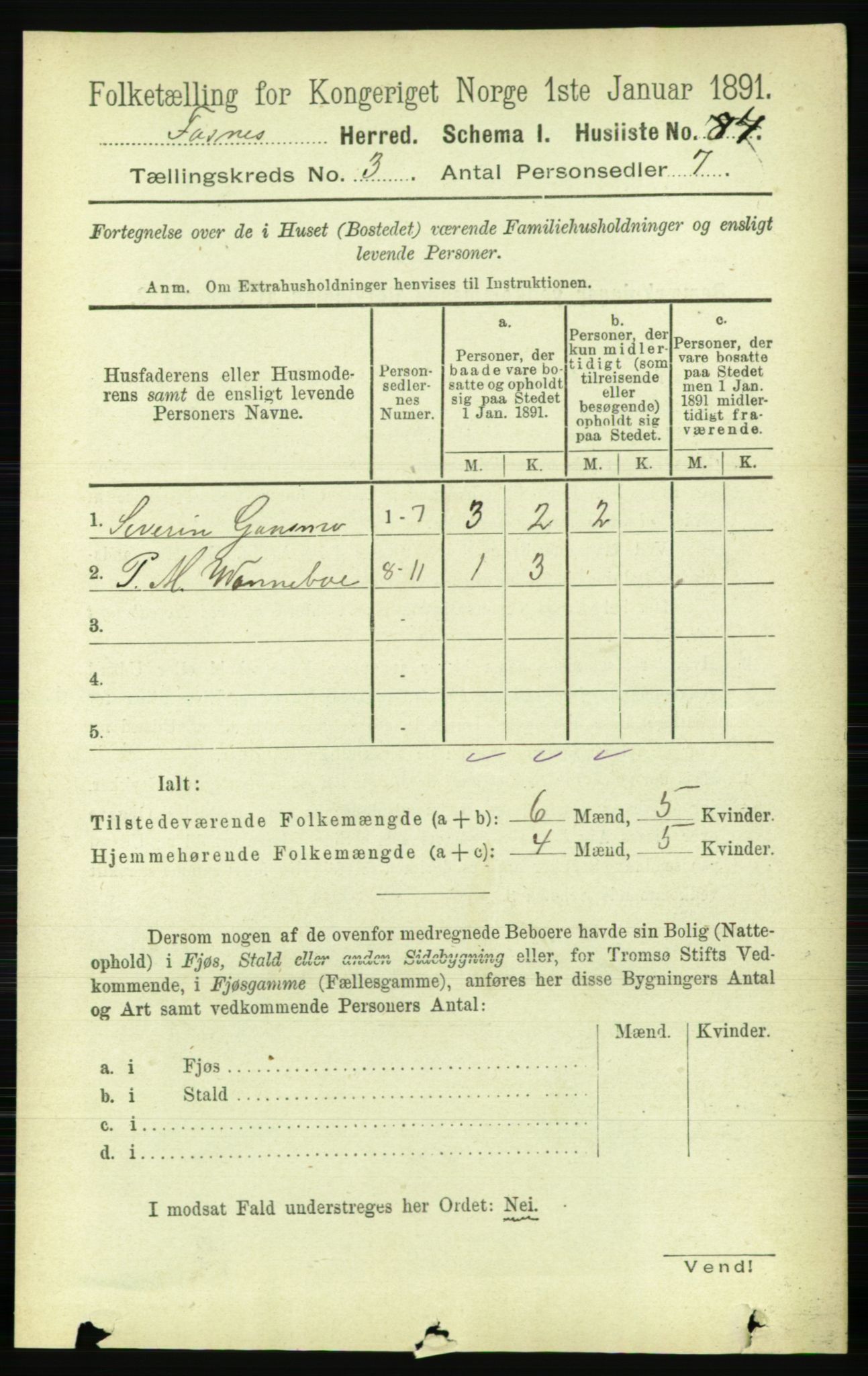 RA, 1891 census for 1748 Fosnes, 1891, p. 694