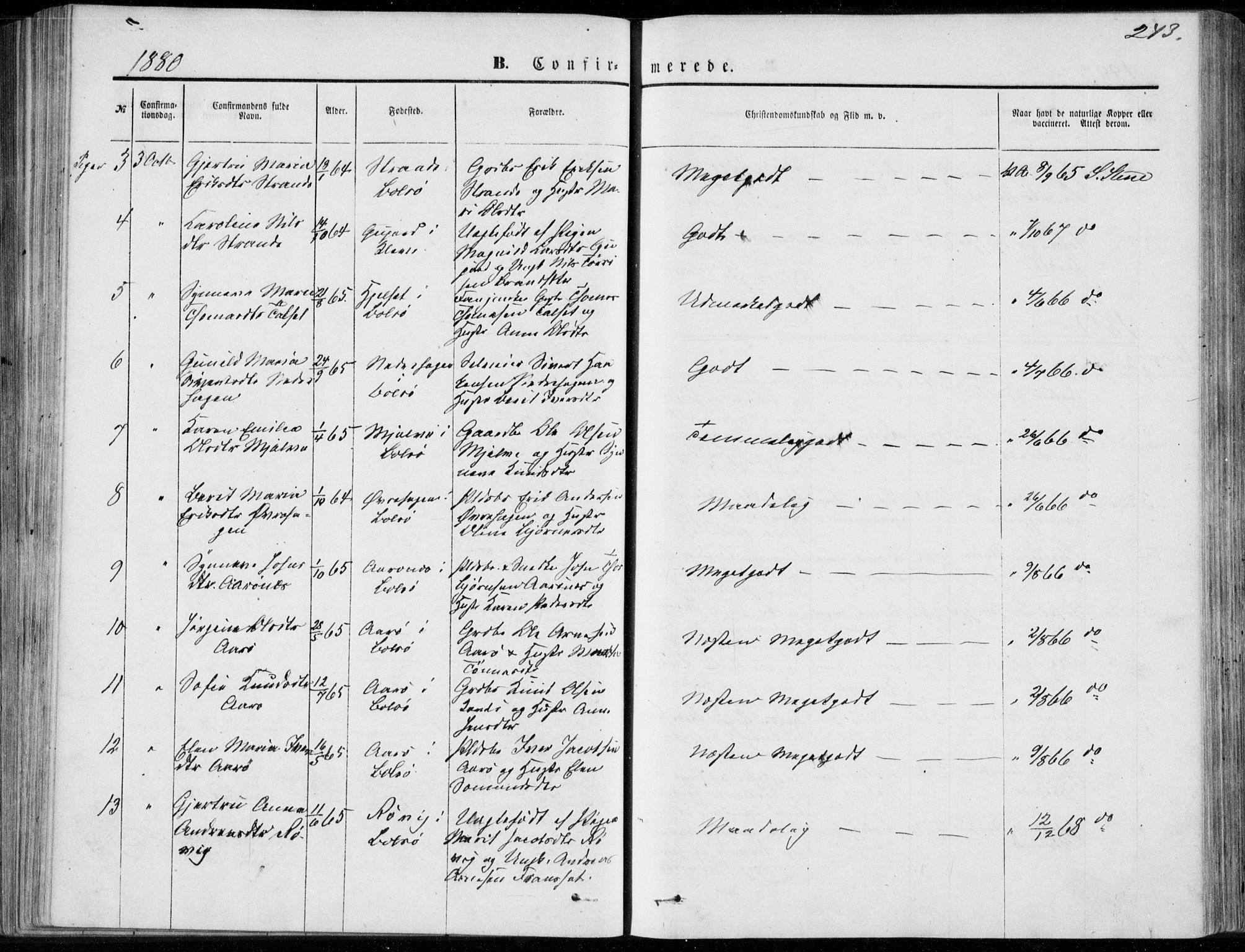 Ministerialprotokoller, klokkerbøker og fødselsregistre - Møre og Romsdal, AV/SAT-A-1454/555/L0655: Parish register (official) no. 555A05, 1869-1886, p. 243