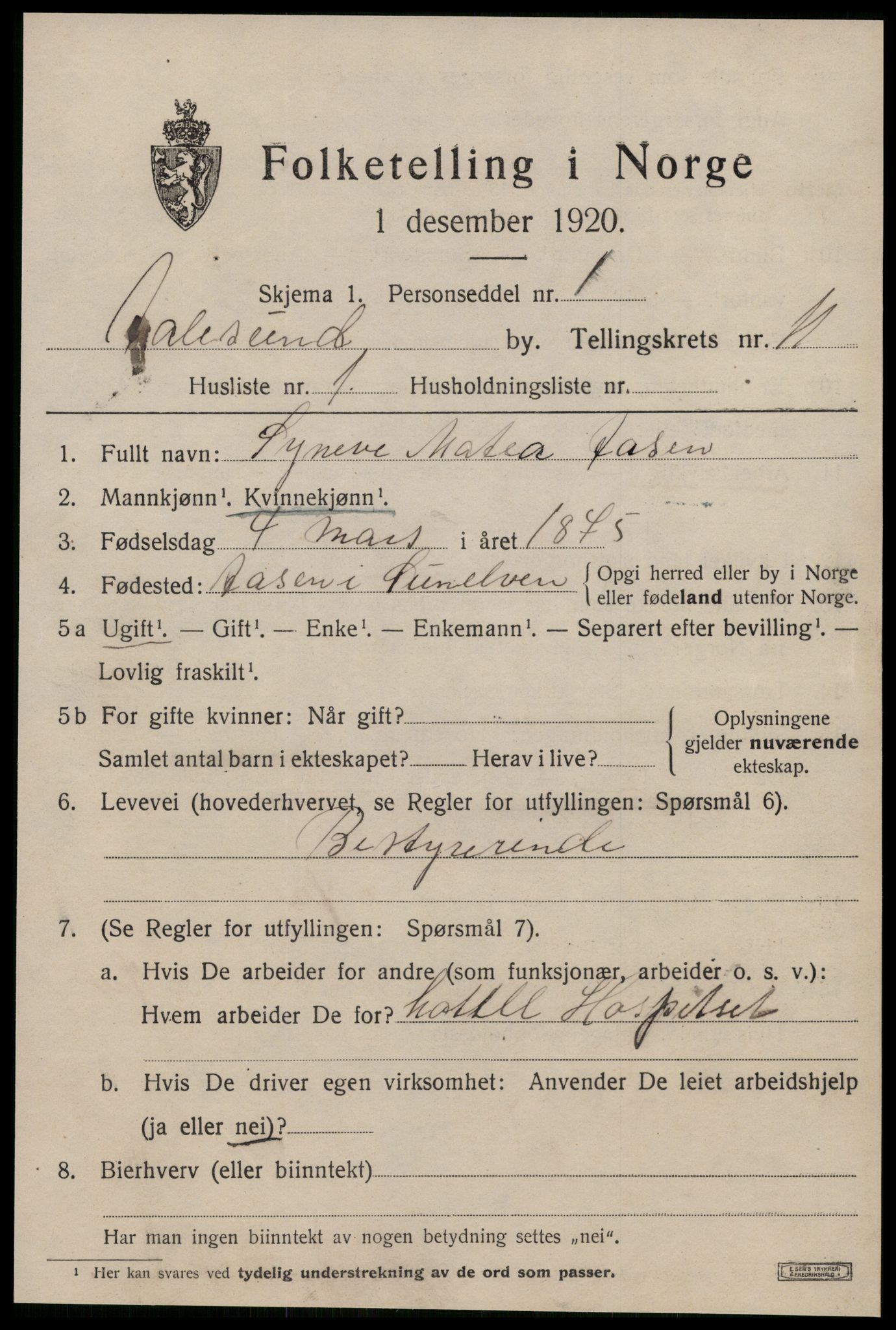 SAT, 1920 census for Ålesund, 1920, p. 24696