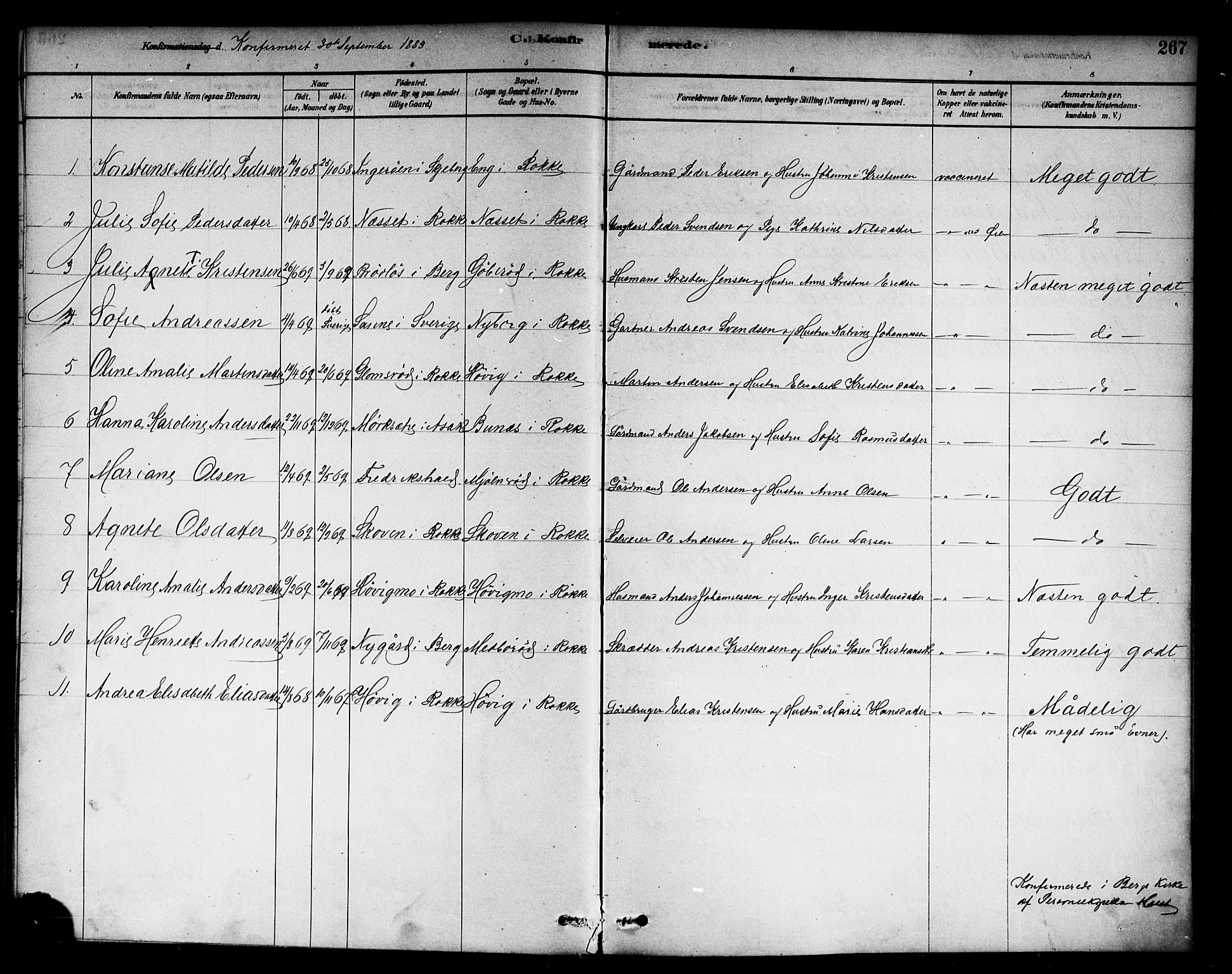 Berg prestekontor Kirkebøker, AV/SAO-A-10902/F/Fc/L0001: Parish register (official) no. III 1, 1878-1887, p. 267