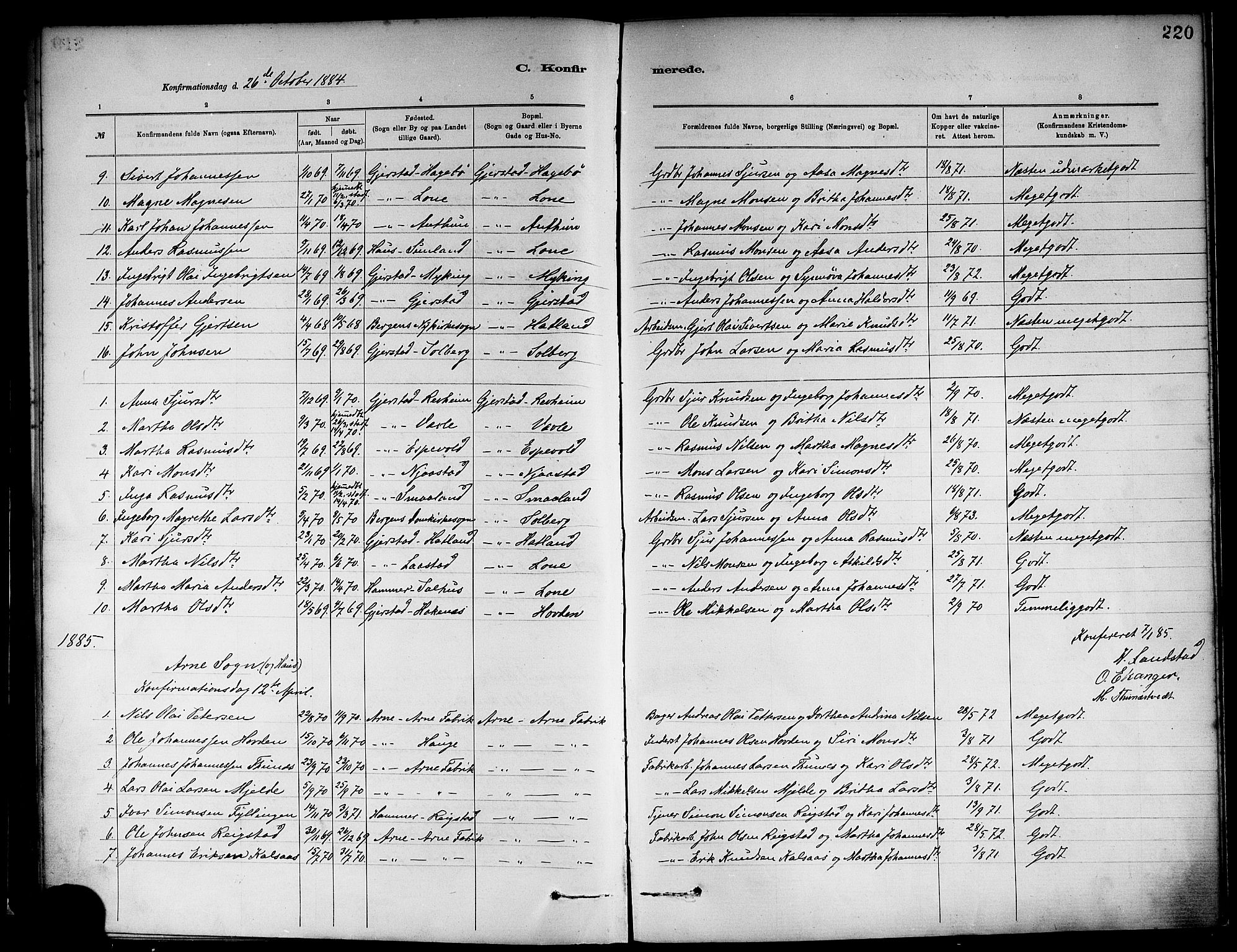 Haus sokneprestembete, SAB/A-75601/H/Haa: Parish register (official) no. A 19I, 1878-1886, p. 220