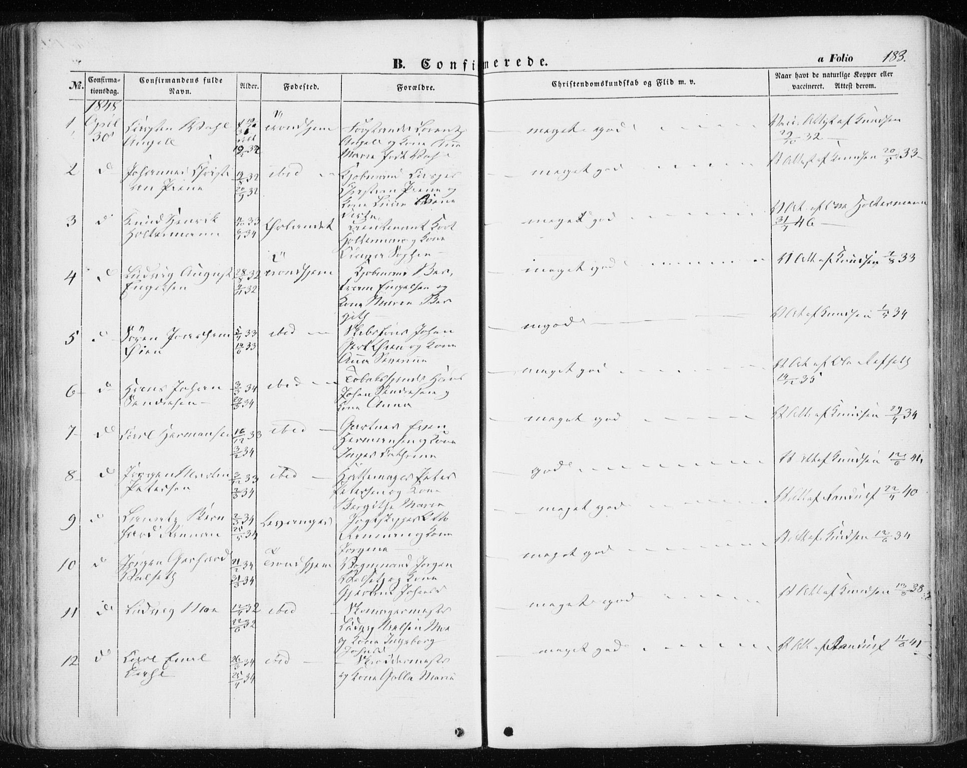 Ministerialprotokoller, klokkerbøker og fødselsregistre - Sør-Trøndelag, SAT/A-1456/601/L0051: Parish register (official) no. 601A19, 1848-1857, p. 183