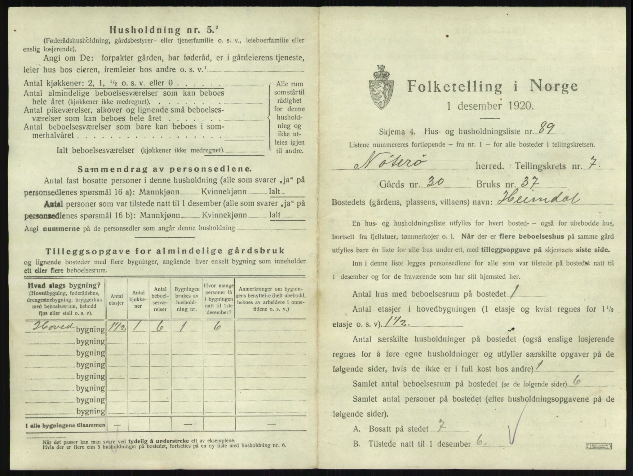 SAKO, 1920 census for Nøtterøy, 1920, p. 1498