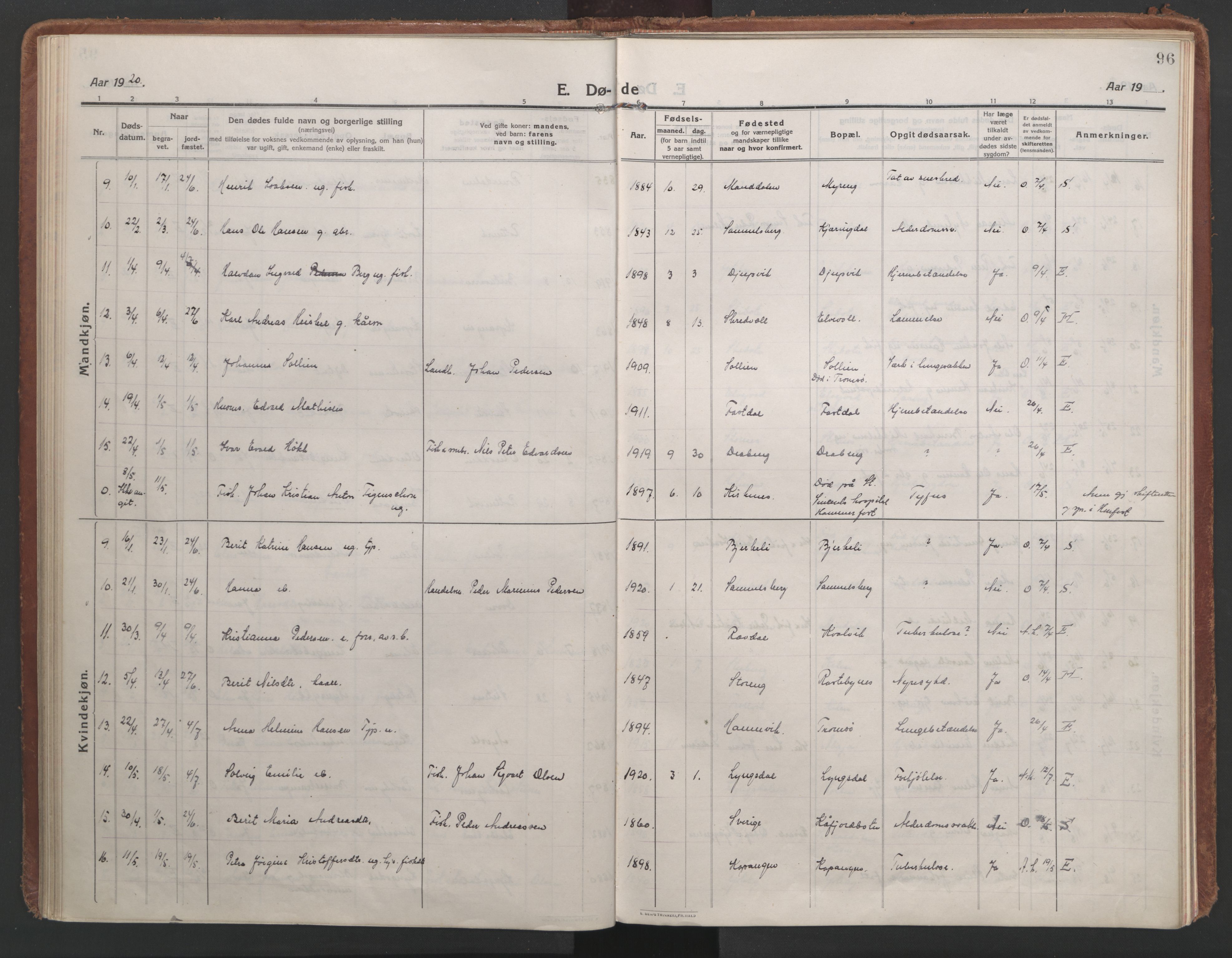 Lyngen sokneprestembete, AV/SATØ-S-1289/H/He/Hea/L0013kirke: Parish register (official) no. 13, 1914-1923, p. 96