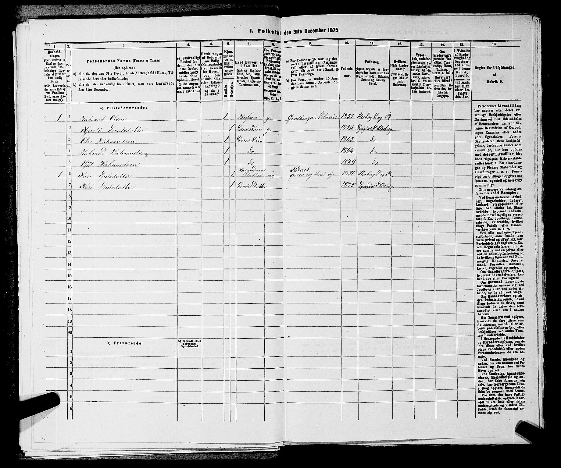 SAKO, 1875 census for 0631P Flesberg, 1875, p. 516