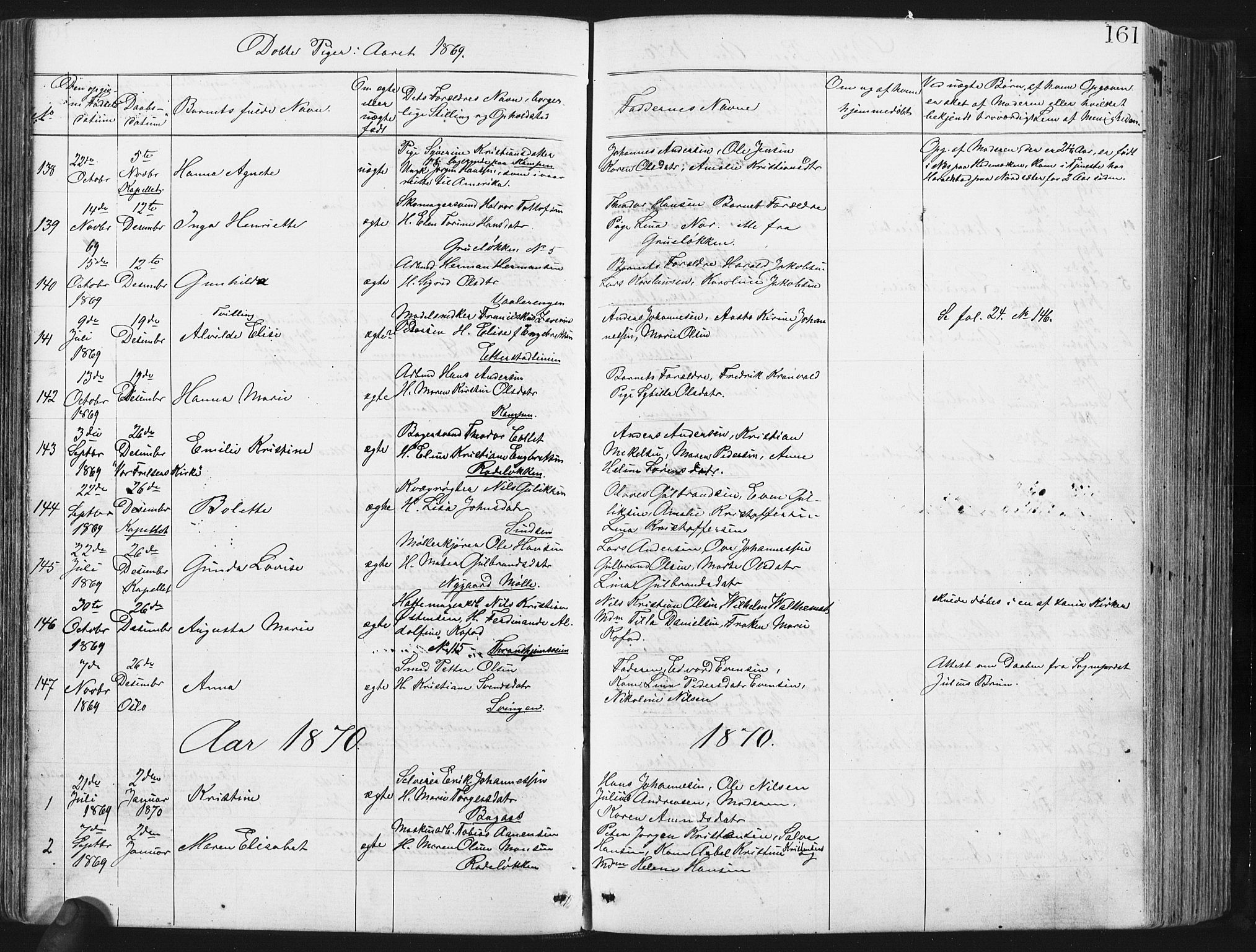 Østre Aker prestekontor Kirkebøker, SAO/A-10840/G/Ga/L0003: Parish register (copy) no. I 3, 1868-1913, p. 161