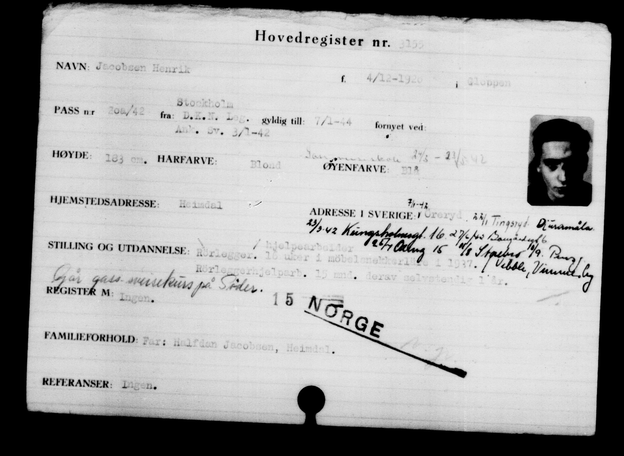 Den Kgl. Norske Legasjons Flyktningskontor, AV/RA-S-6753/V/Va/L0003: Kjesäterkartoteket.  Flyktningenr. 2001-3495, 1940-1945, p. 1597