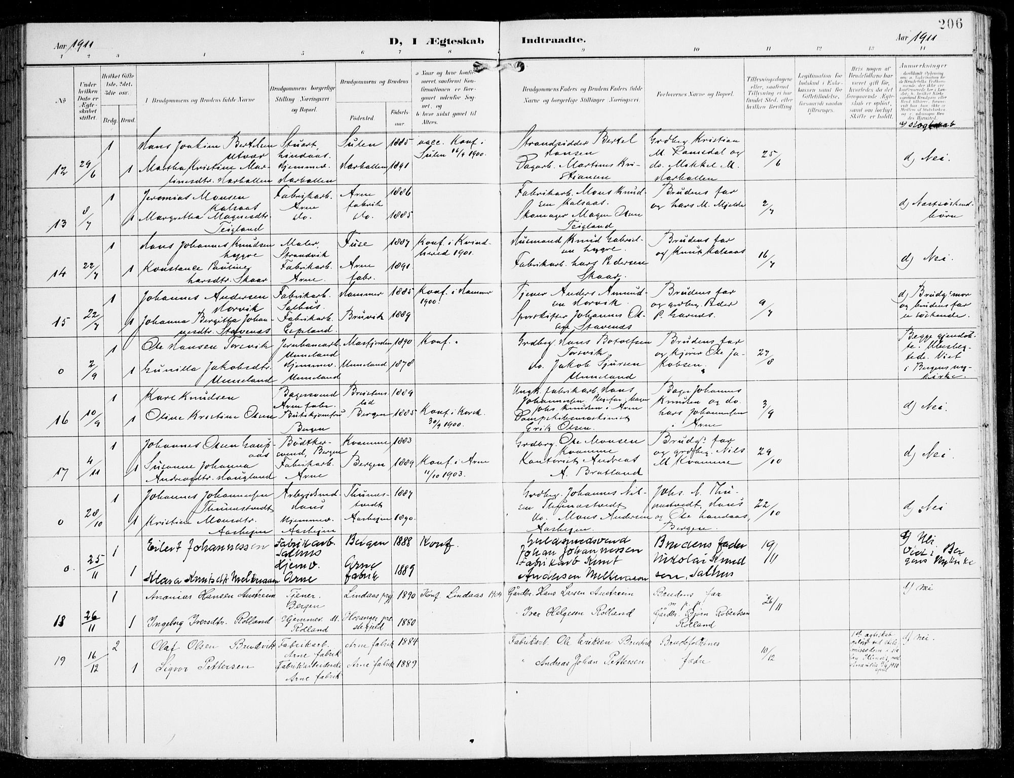 Haus sokneprestembete, SAB/A-75601/H/Haa: Parish register (official) no. D 2, 1899-1912, p. 206