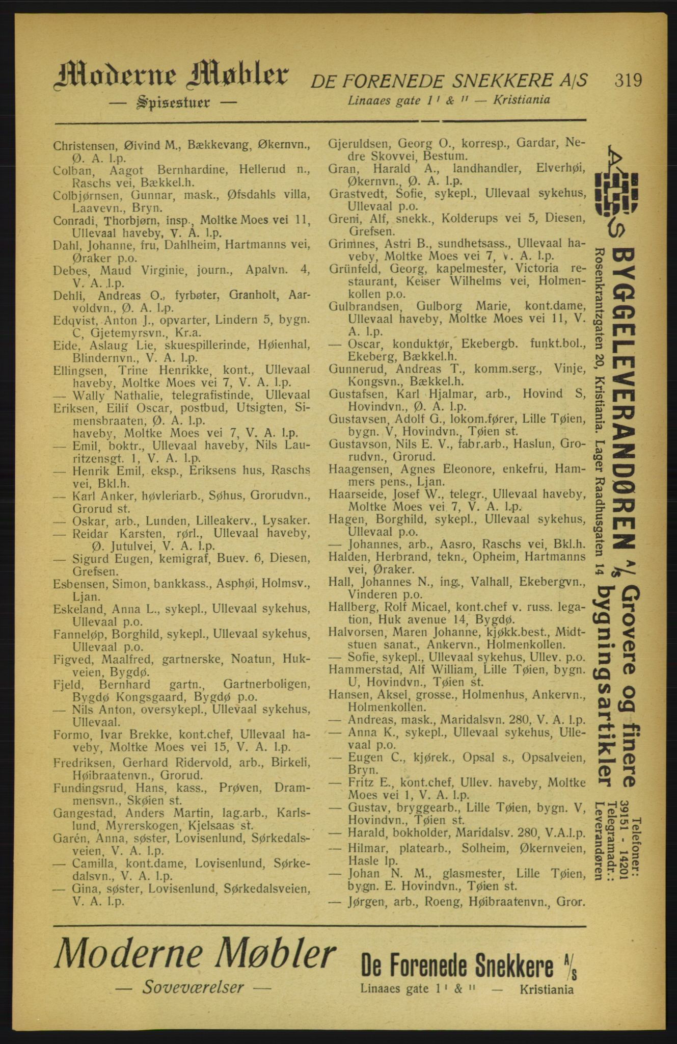 Aker adressebok/adressekalender, PUBL/001/A/002: Akers adressekalender, 1922, p. 319