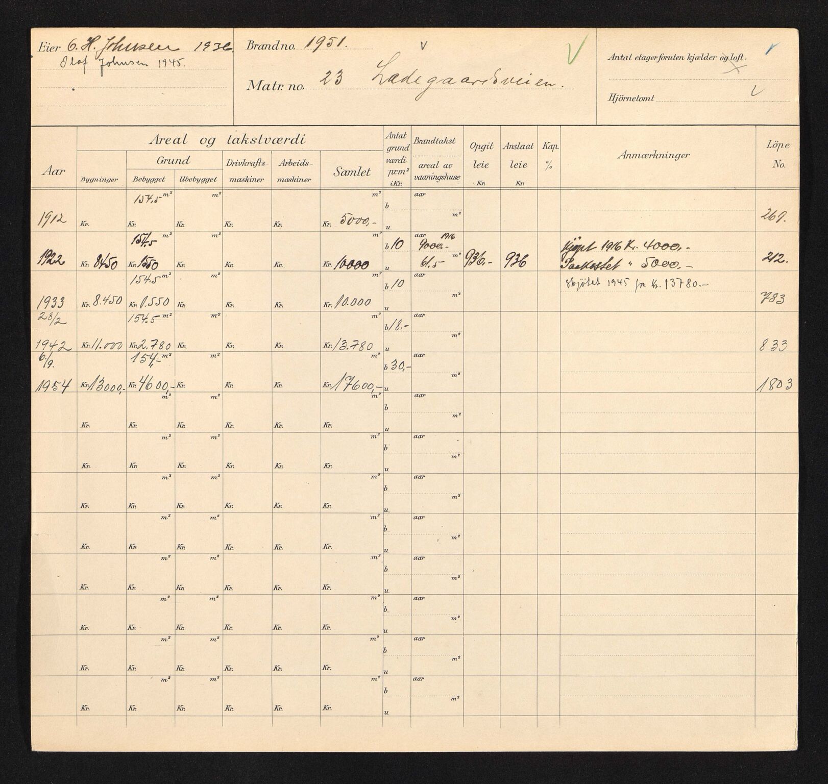 Stavanger kommune. Skattetakstvesenet, BYST/A-0440/F/Fa/Faa/L0027/0002: Skattetakstkort / Lagårdsveien 21 - 45b